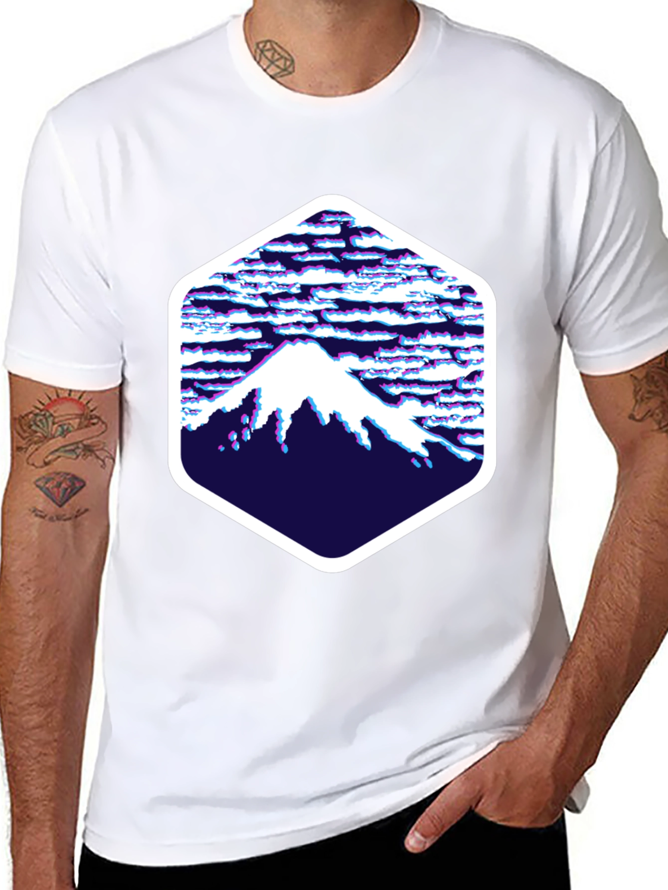 Abstract Mountain Hex Graphic Tee - Black