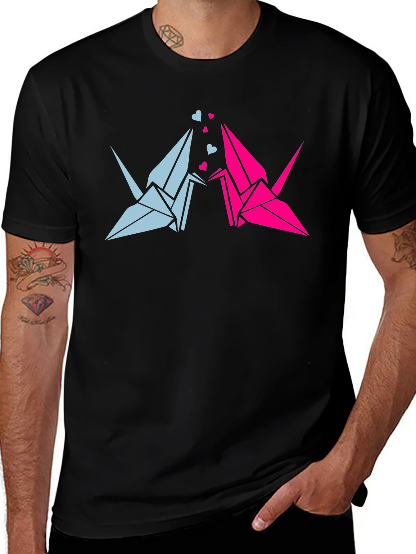 Origami Crane Love Black T-Shirt