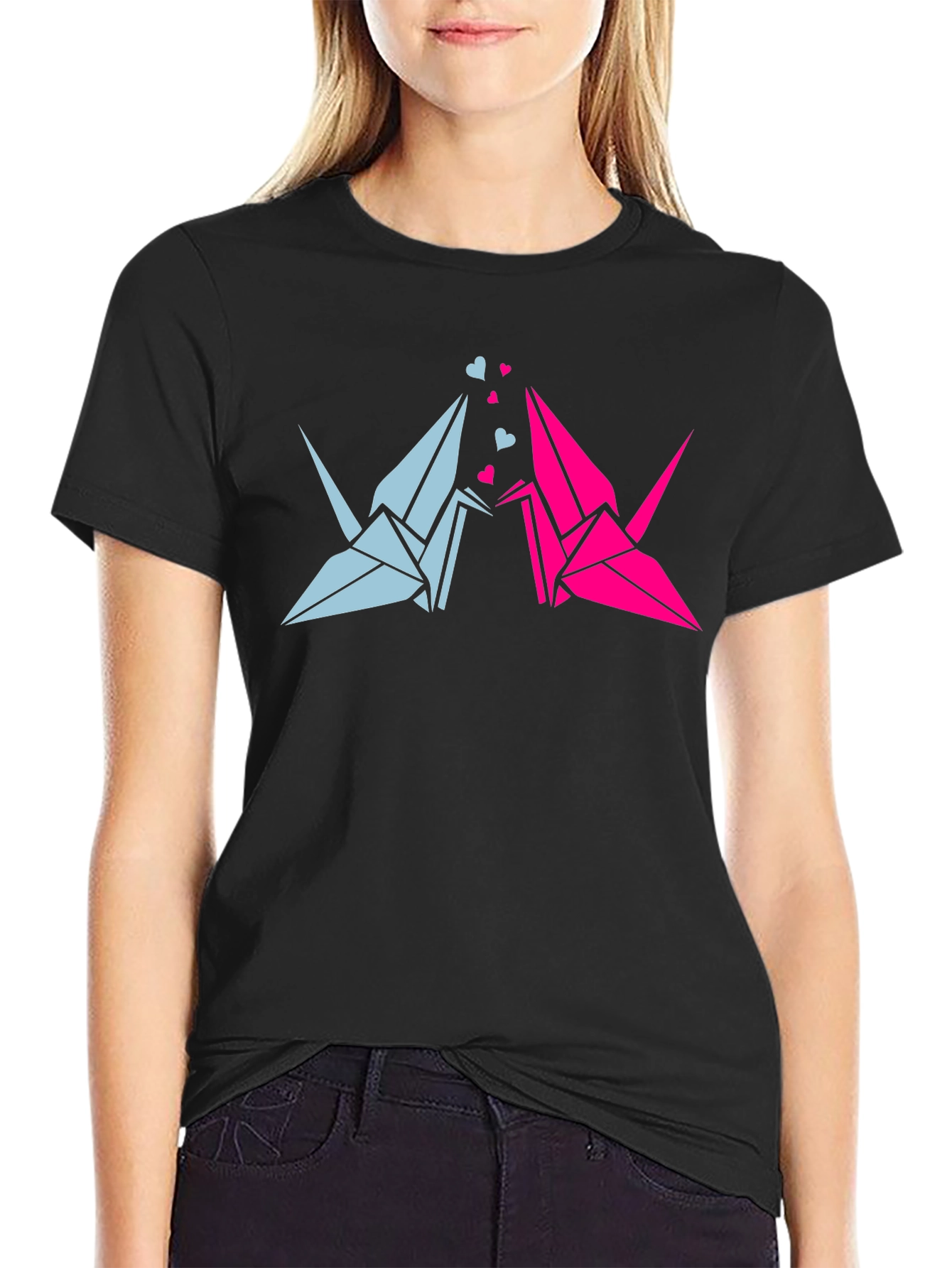 Origami Crane Love Black T-Shirt