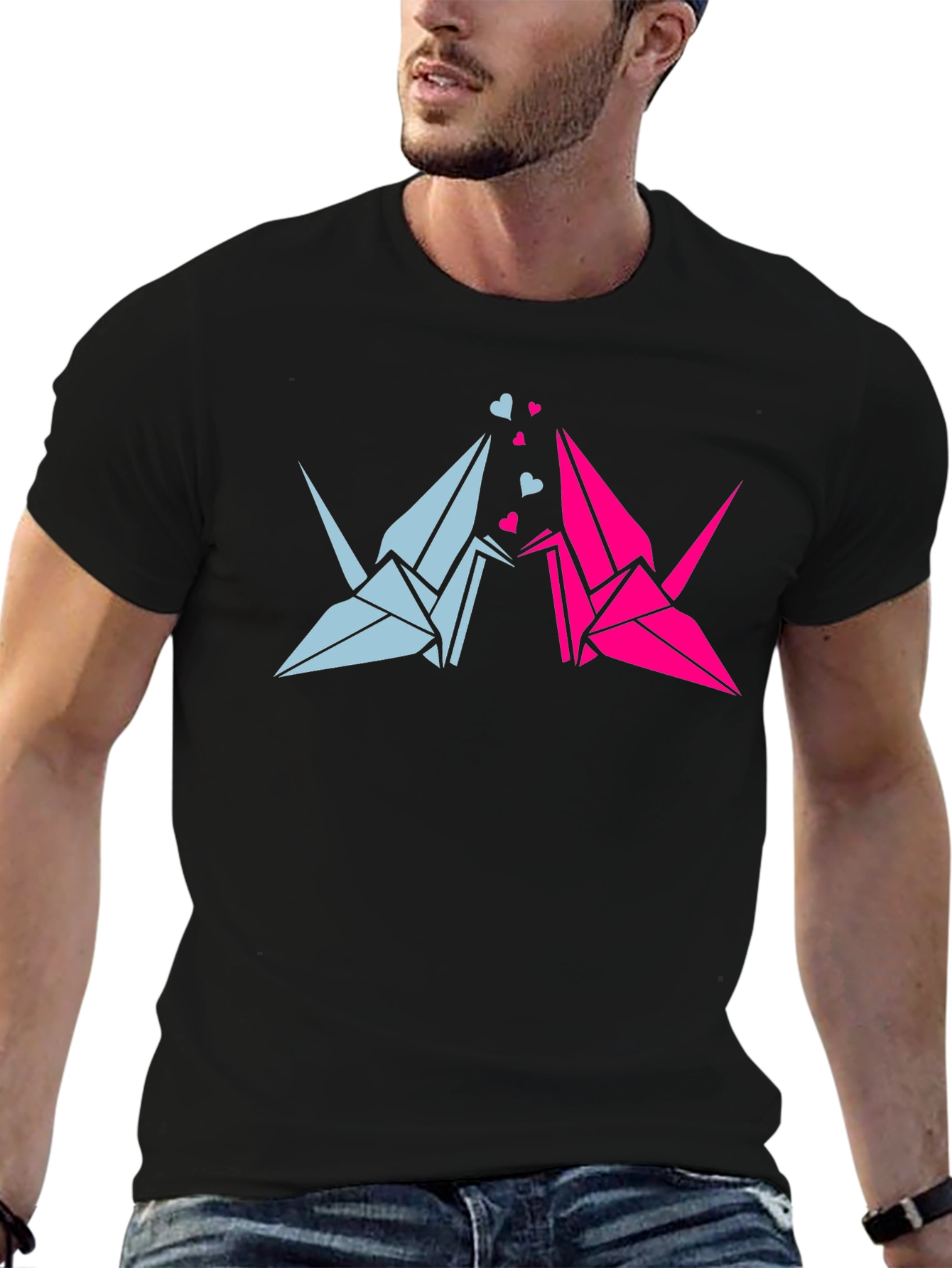 Origami Crane Love Black T-Shirt
