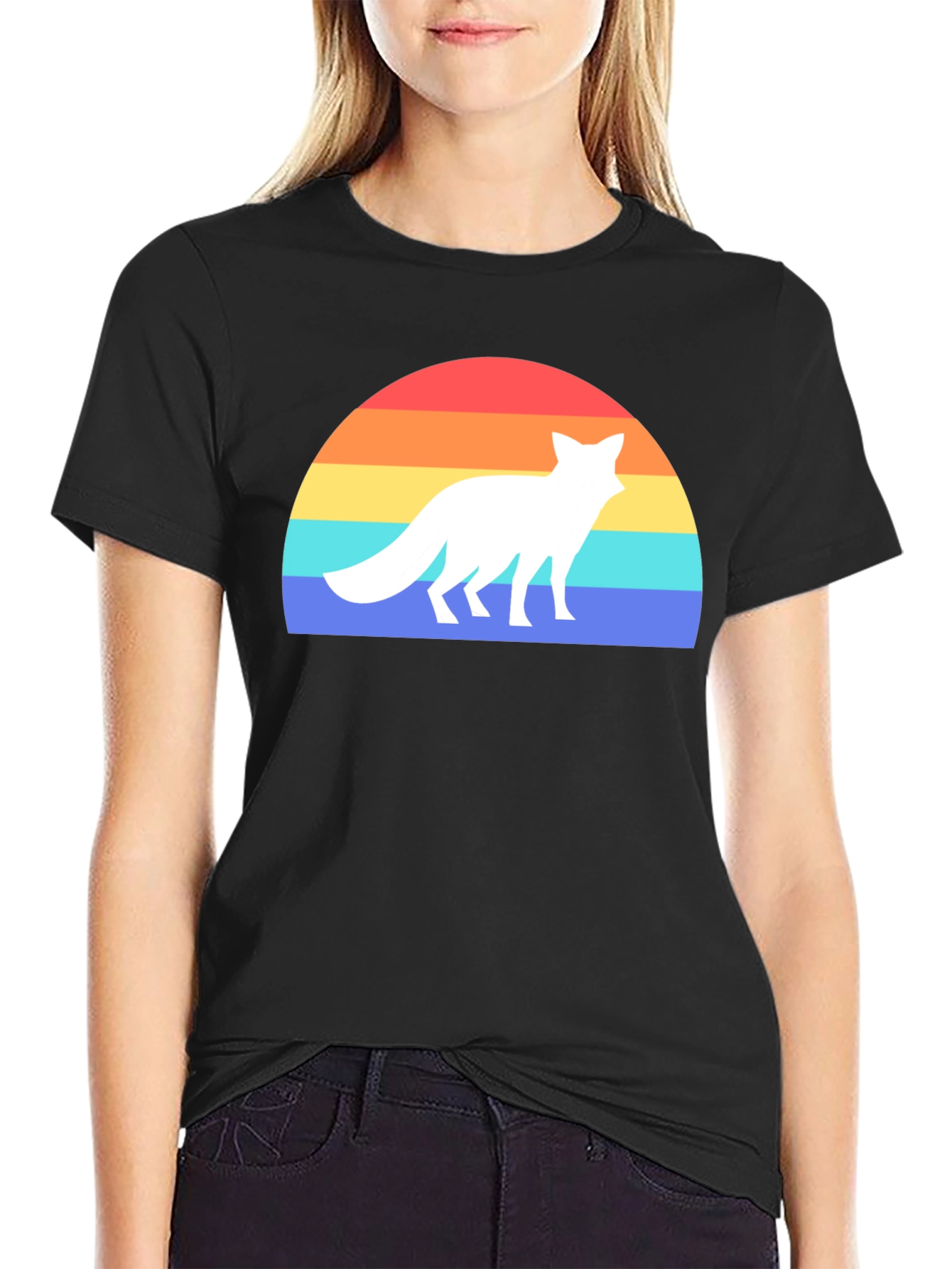 Retro Fox Sunset Graphic Tee - Black T-Shirt