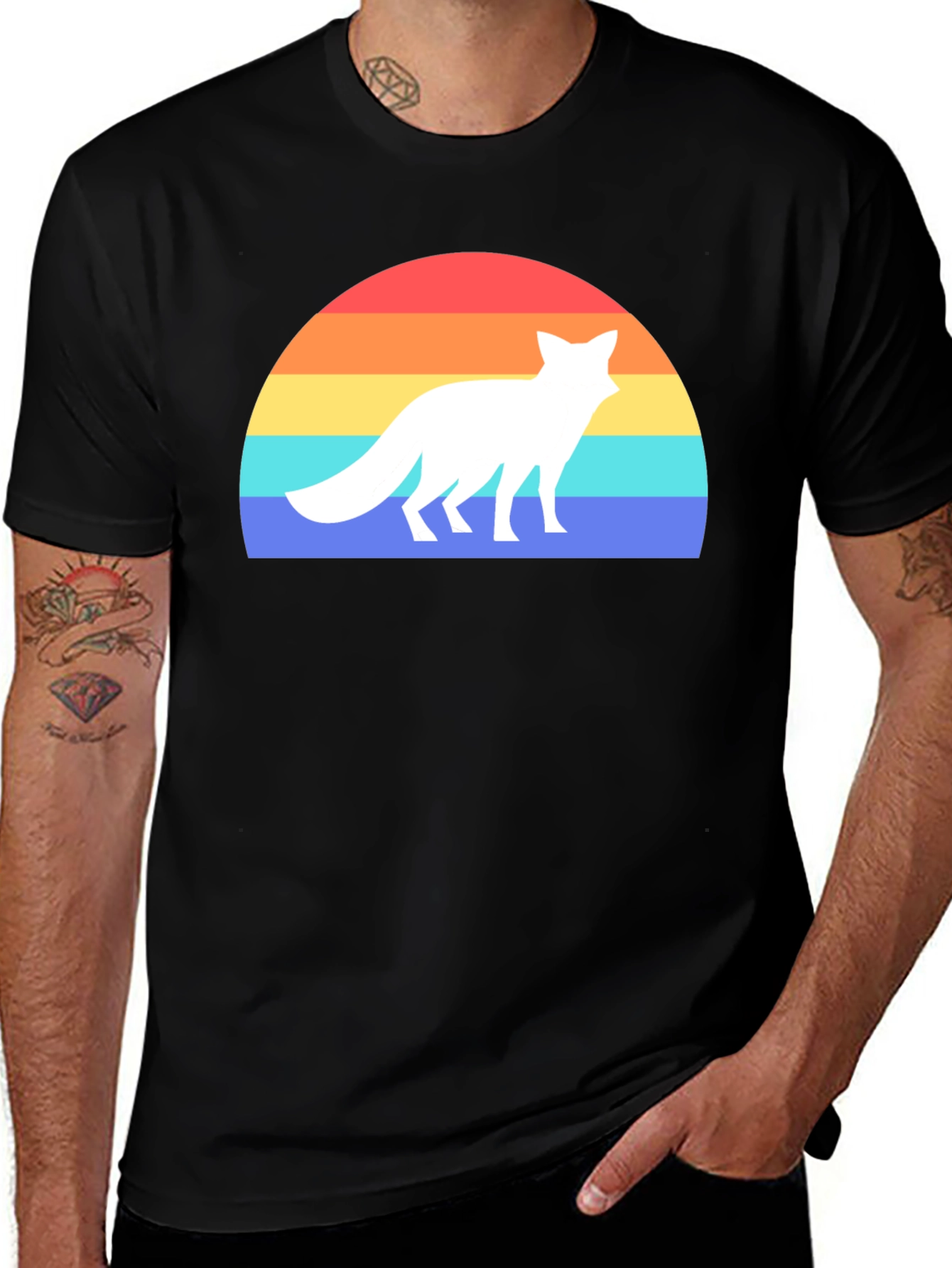 Retro Fox Sunset Graphic Tee - Black T-Shirt