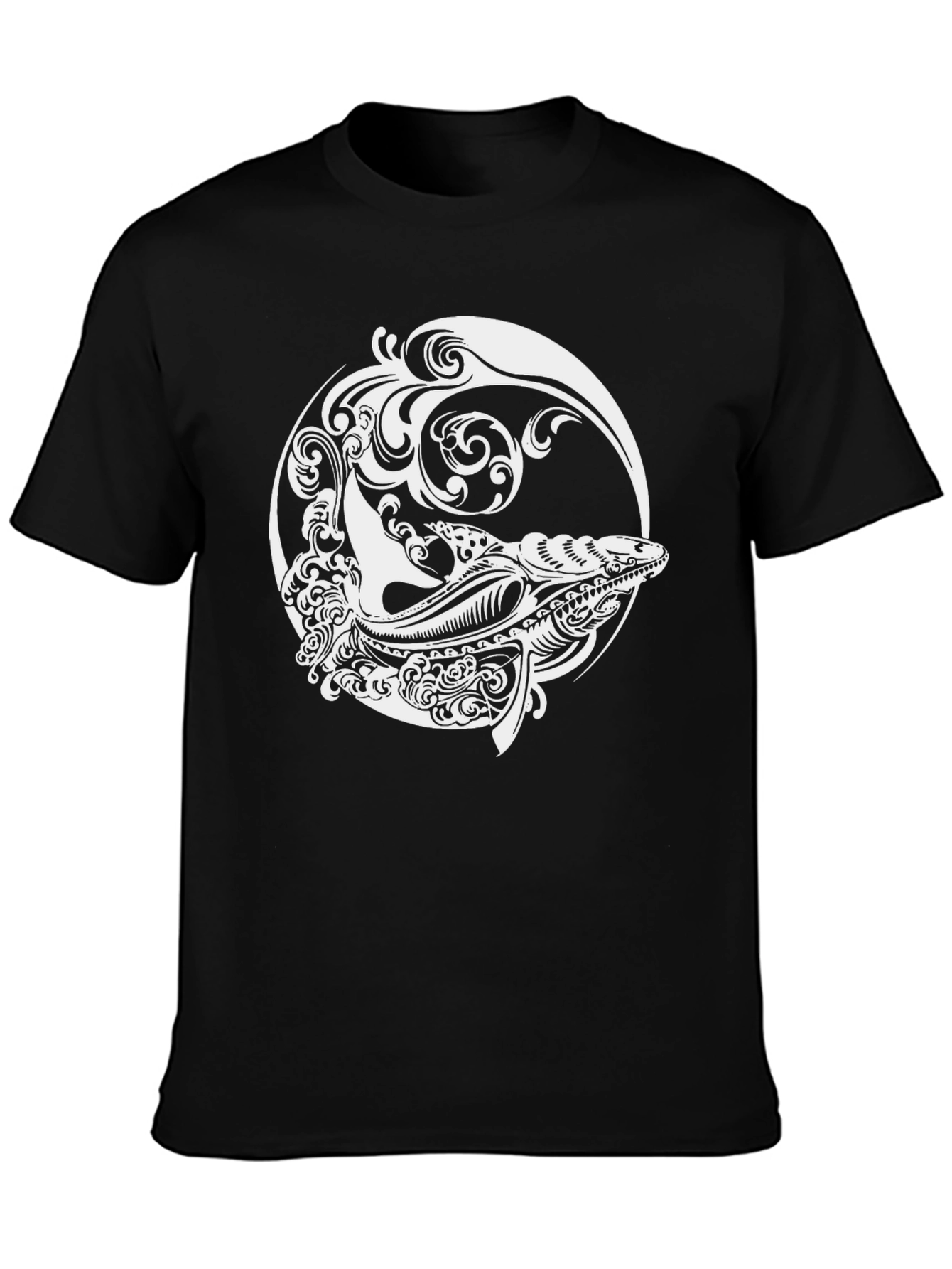 Whale Design Black T-Shirt