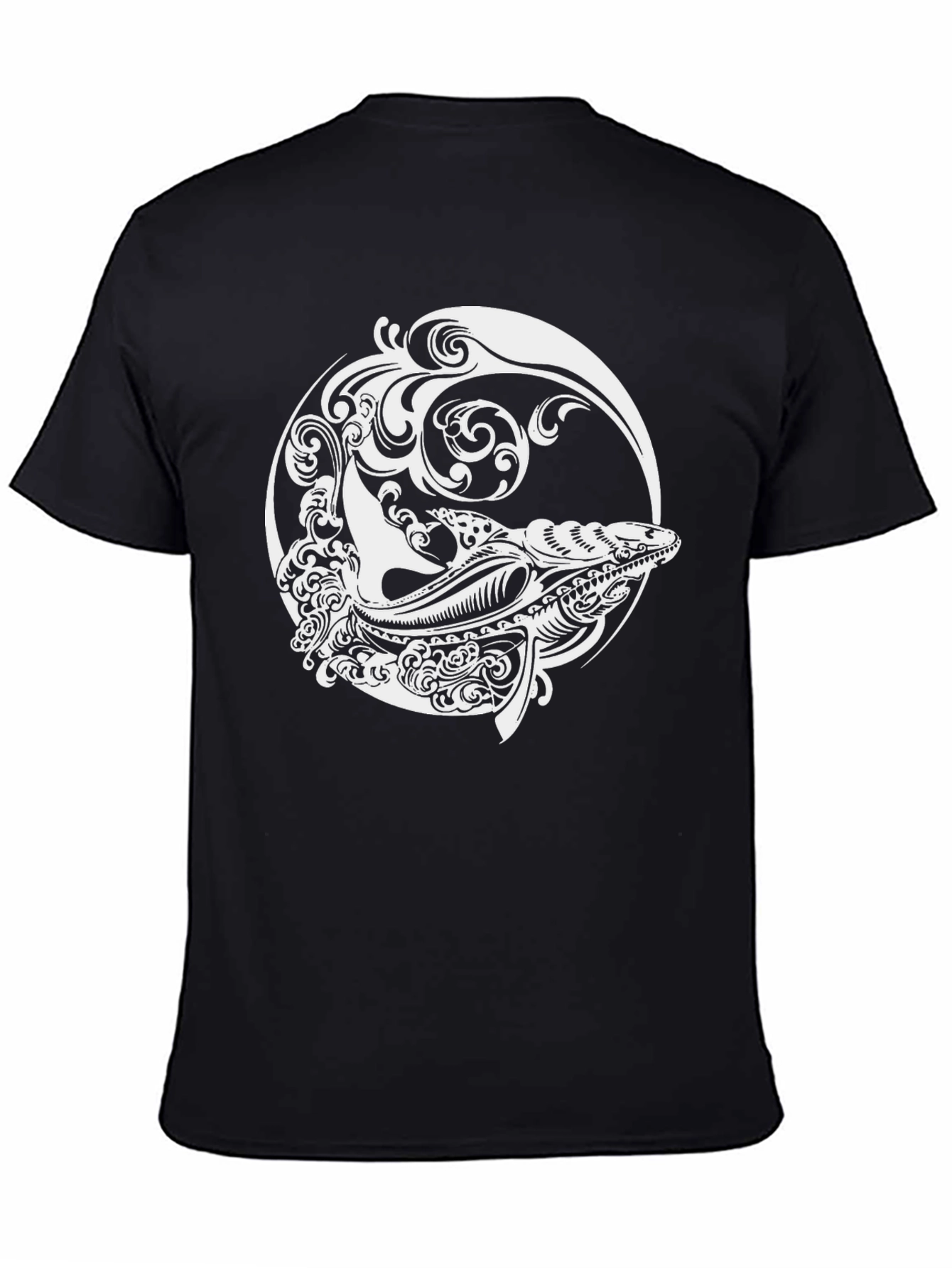 Whale Design Black T-Shirt