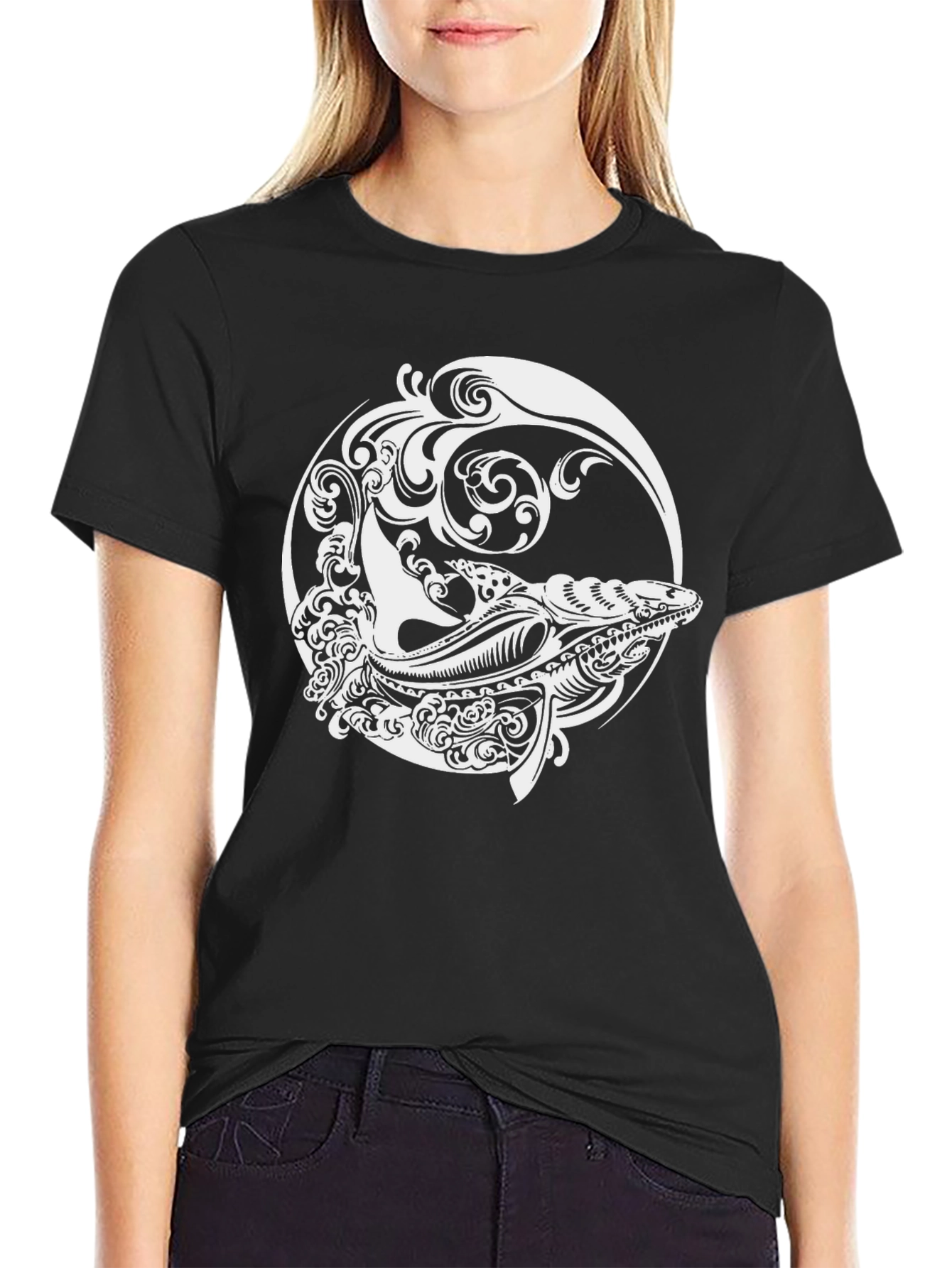 Whale Design Black T-Shirt