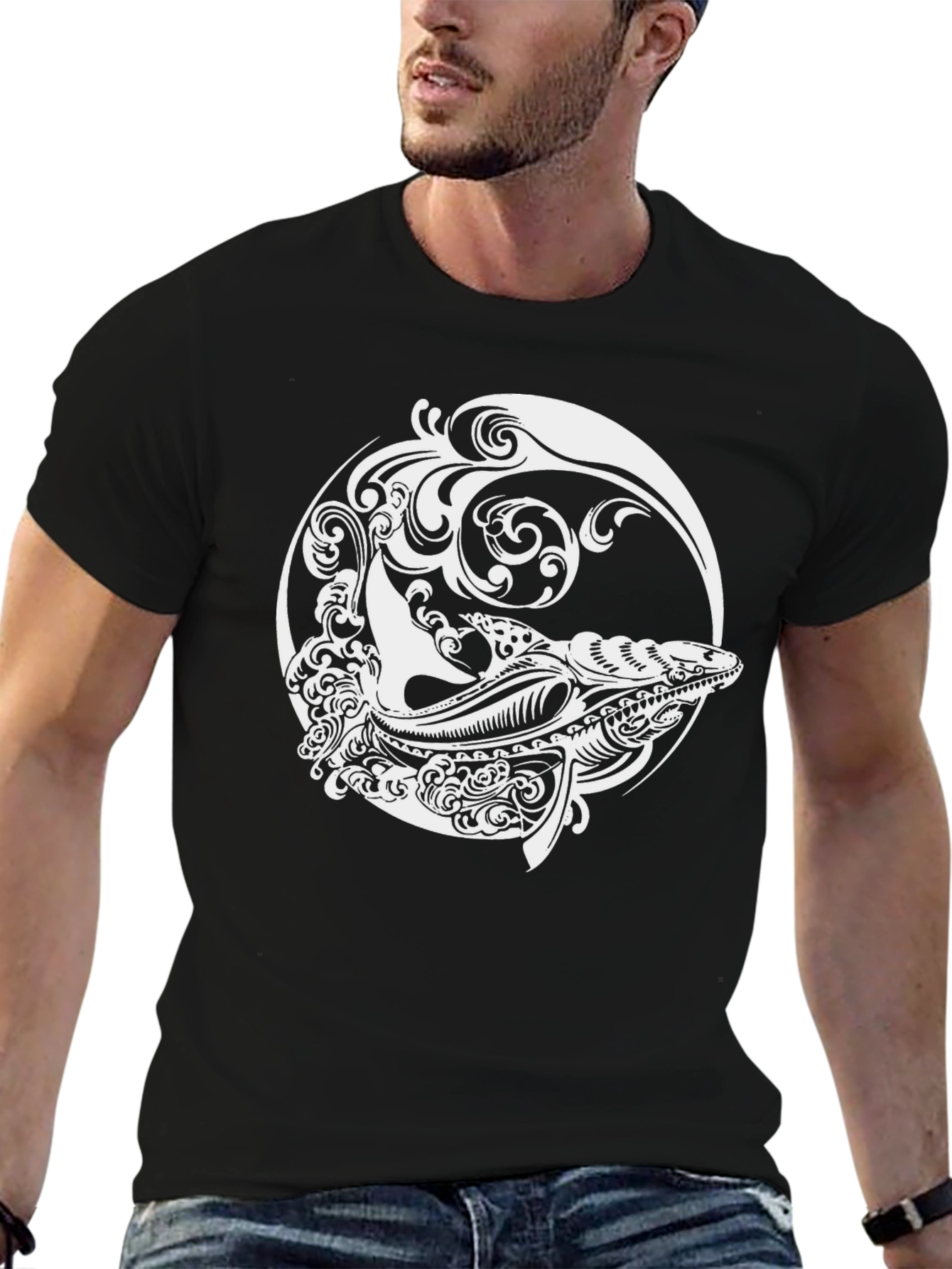 Whale Design Black T-Shirt
