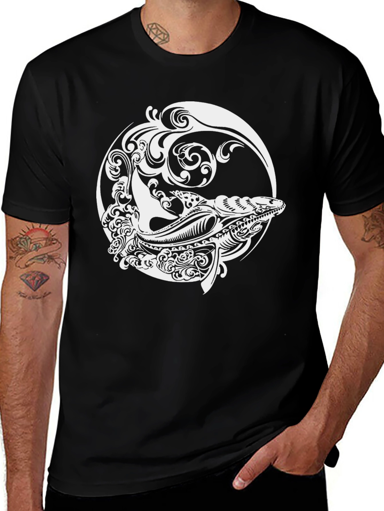 Whale Design Black T-Shirt