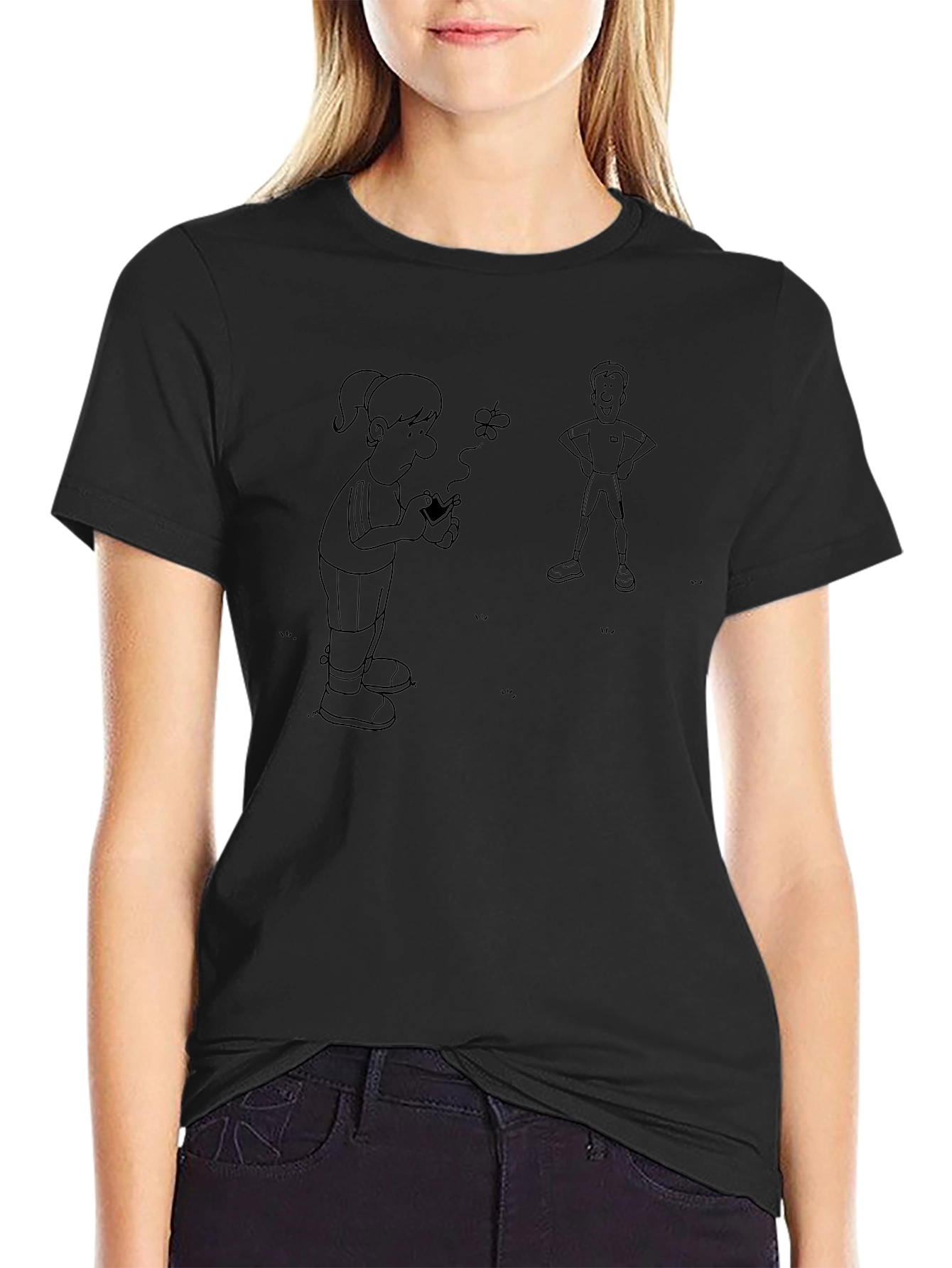 Cartoon Graphic Tee - Casual Black T-Shirt