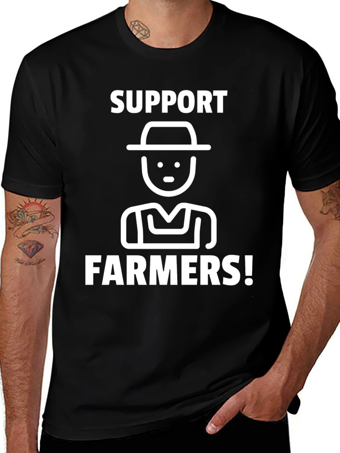 Support Farmers Graphic Tee - Black Cotton T-Shirt