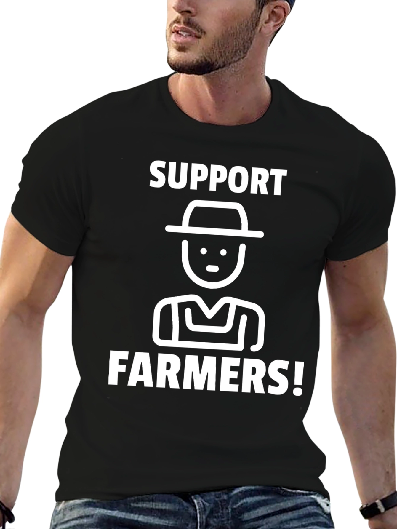Support Farmers Graphic Tee - Black Cotton T-Shirt