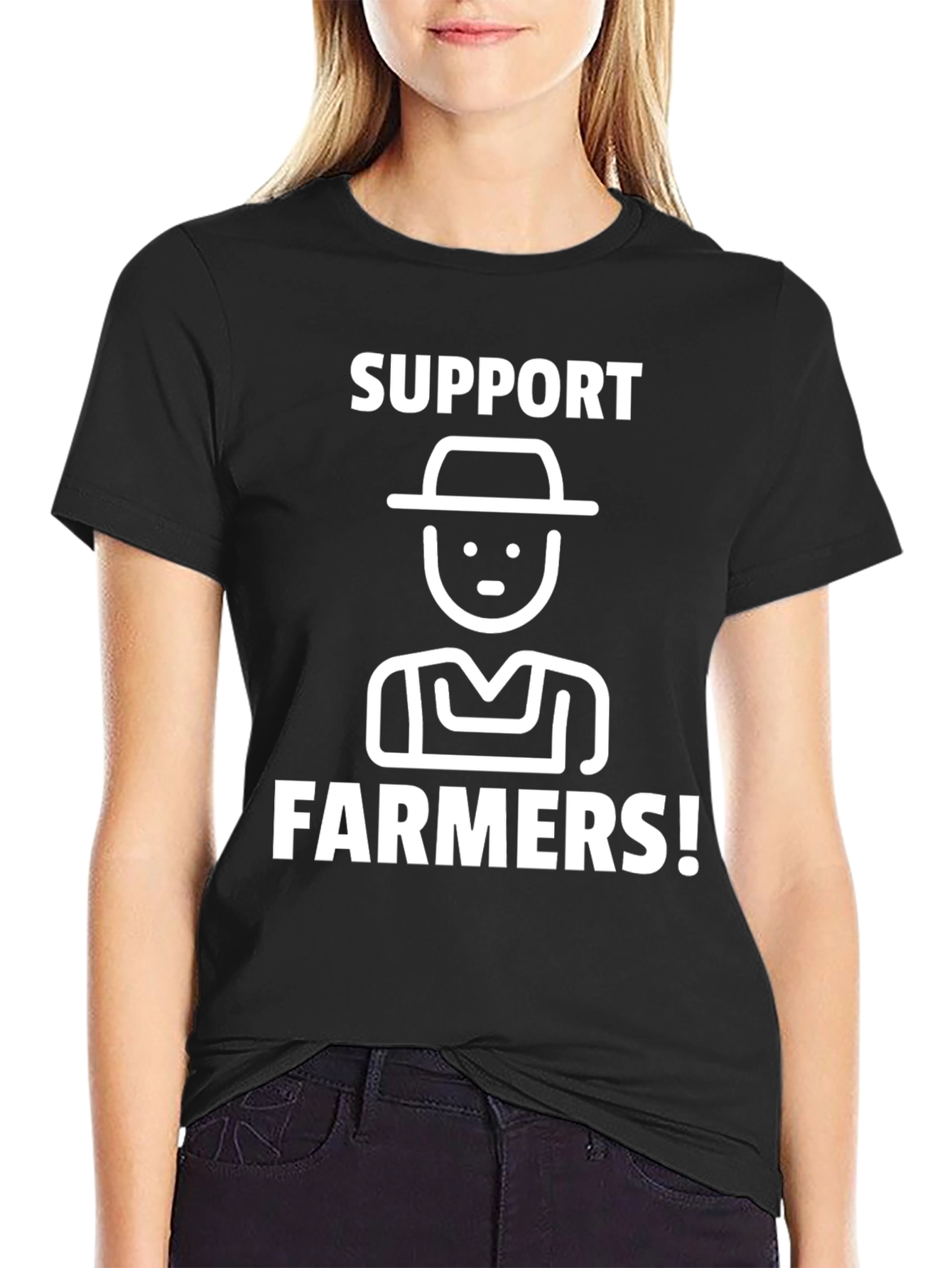 Support Farmers Graphic Tee - Black Cotton T-Shirt
