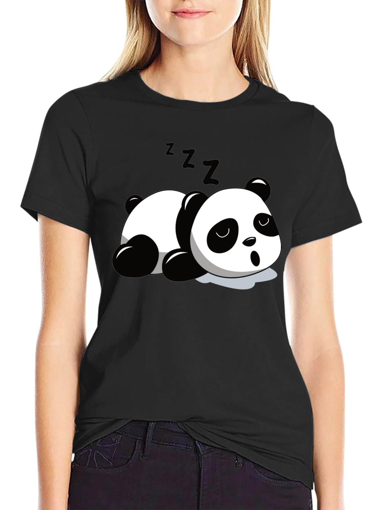 Cute Panda Sleeping Graphic T-Shirt - Black