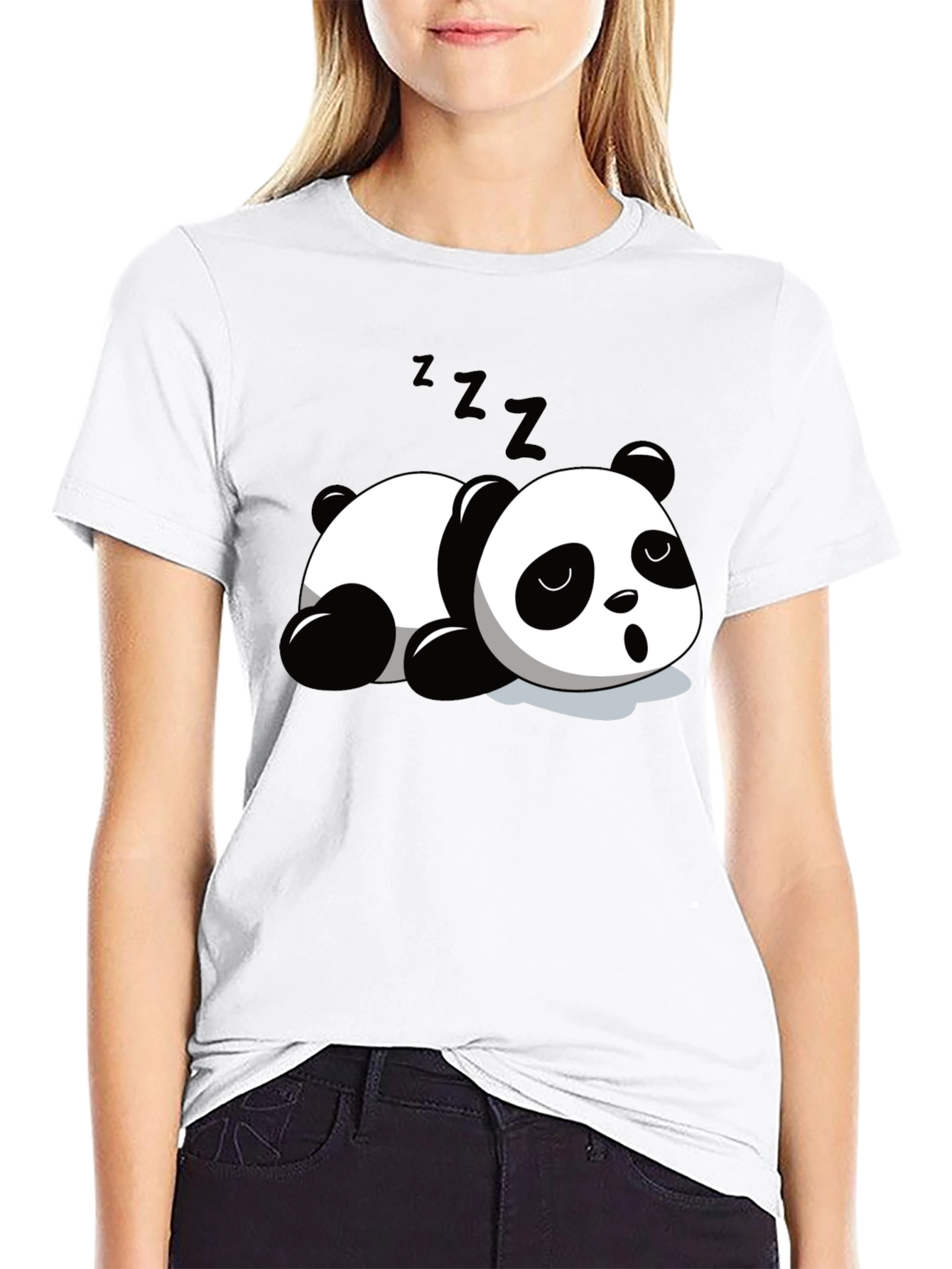 Cute Panda Sleeping Graphic T-Shirt - Black