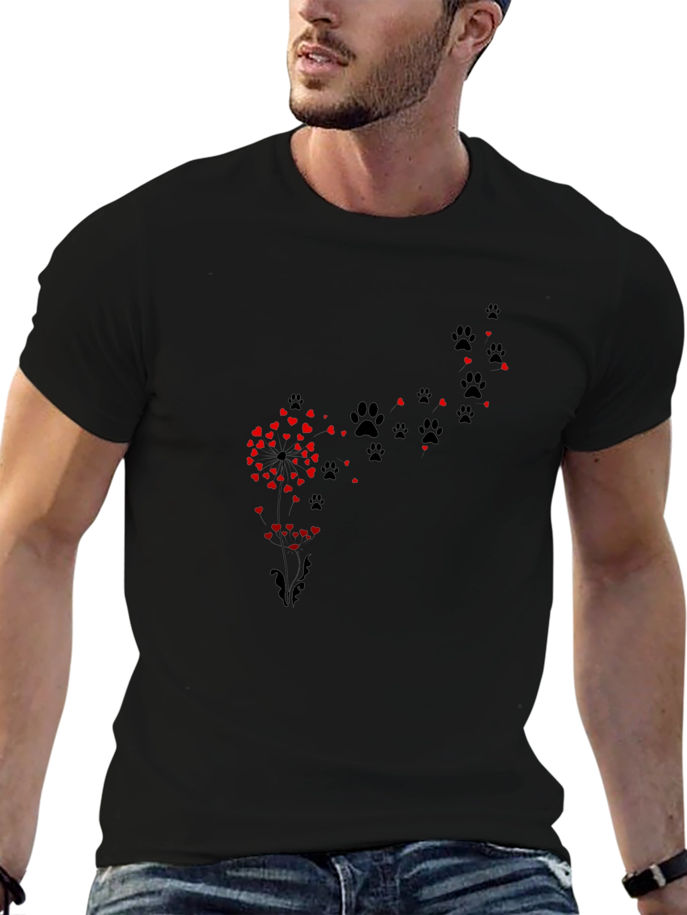Paw Print Dandelion Black T-Shirt