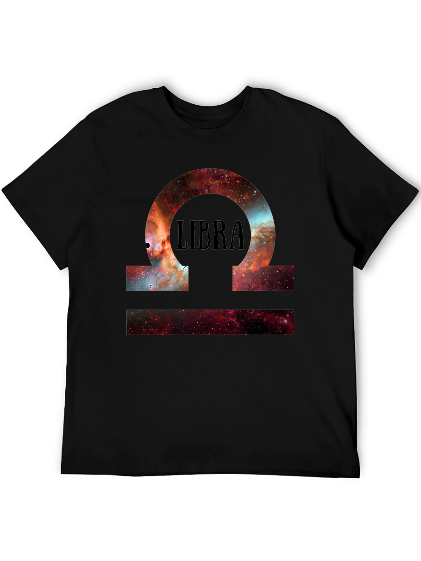 Libra Zodiac Galaxy Print Black T-Shirt