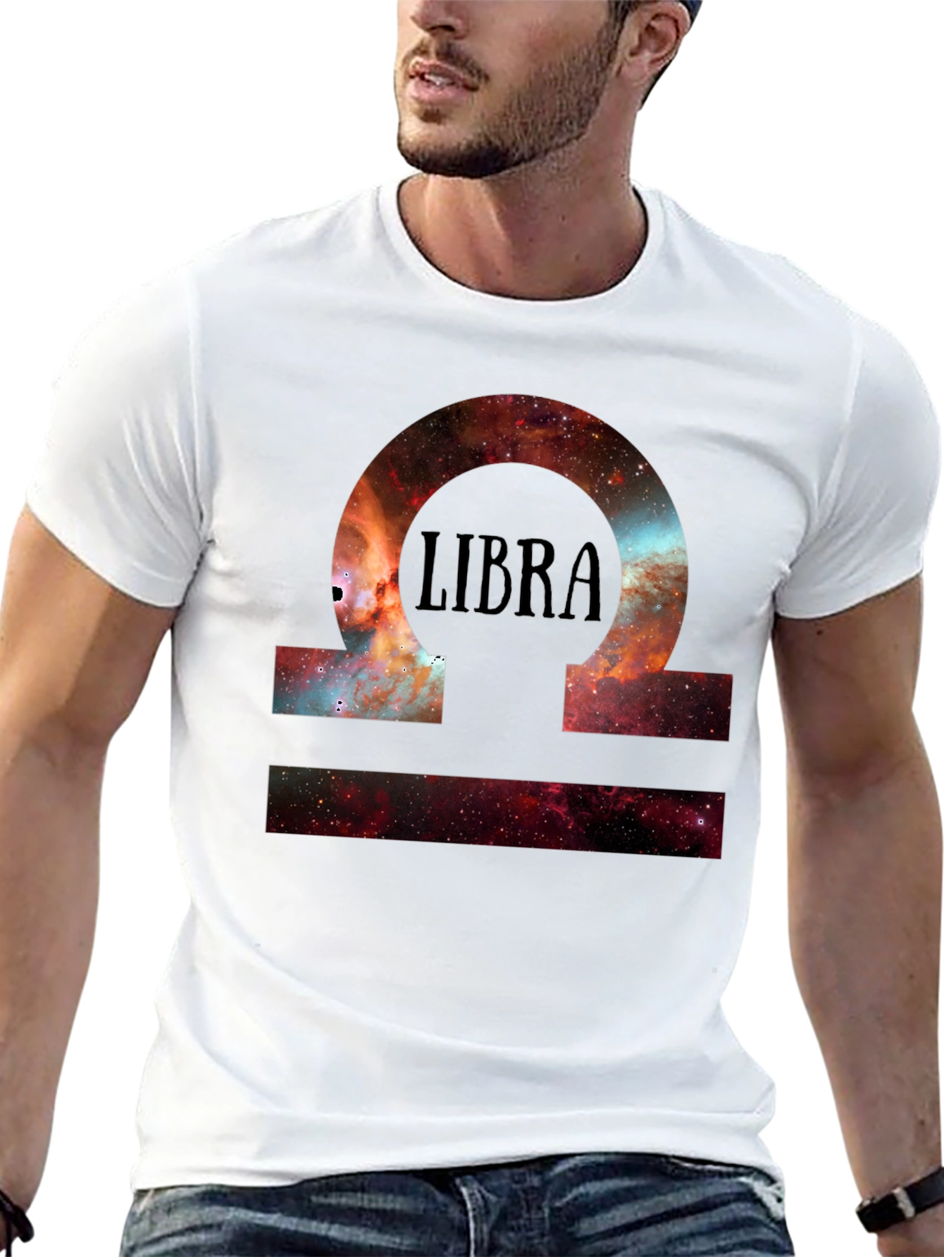 Libra Zodiac Galaxy Print Black T-Shirt