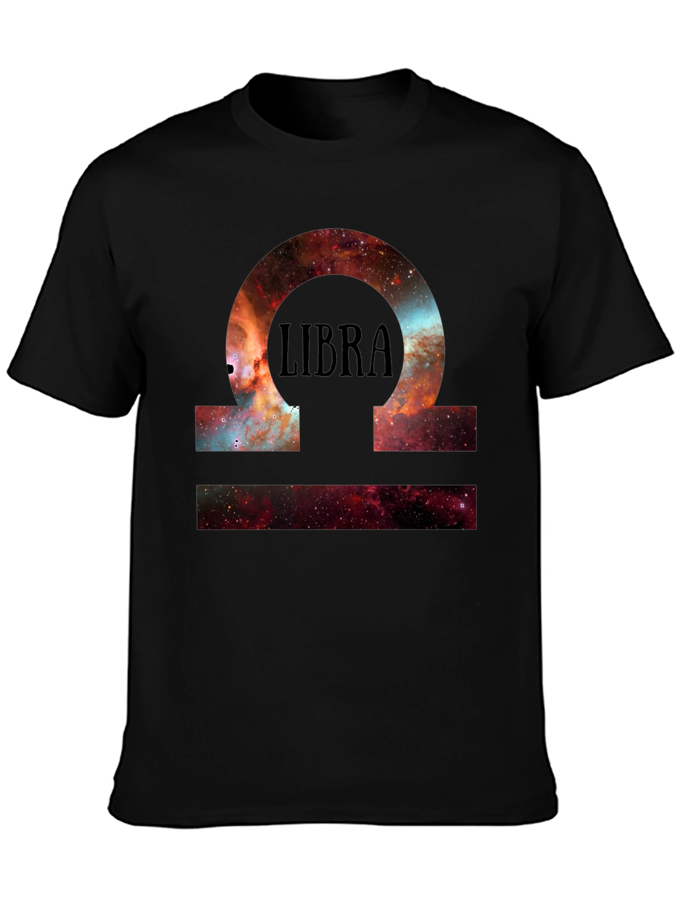 Libra Zodiac Galaxy Print Black T-Shirt