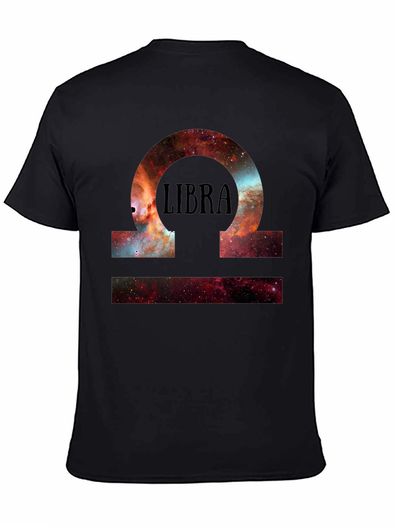 Libra Zodiac Galaxy Print Black T-Shirt