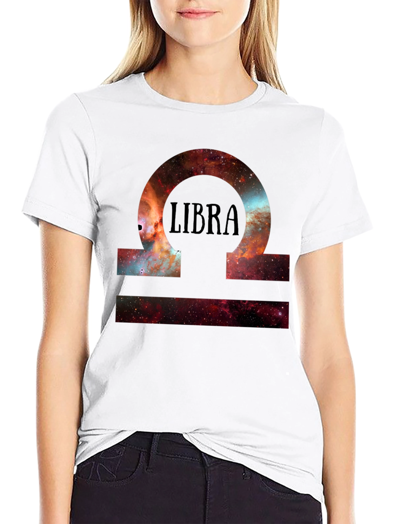 Libra Zodiac Galaxy Print Black T-Shirt
