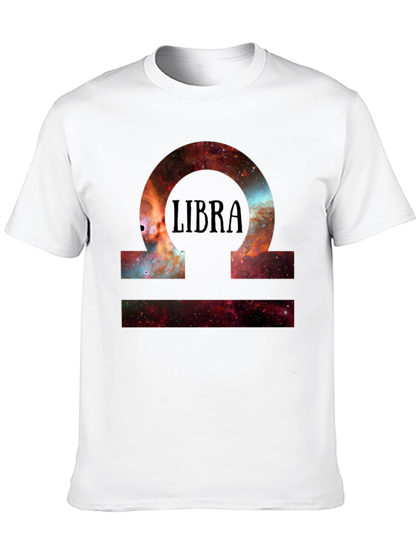 Libra Zodiac Galaxy Print Black T-Shirt