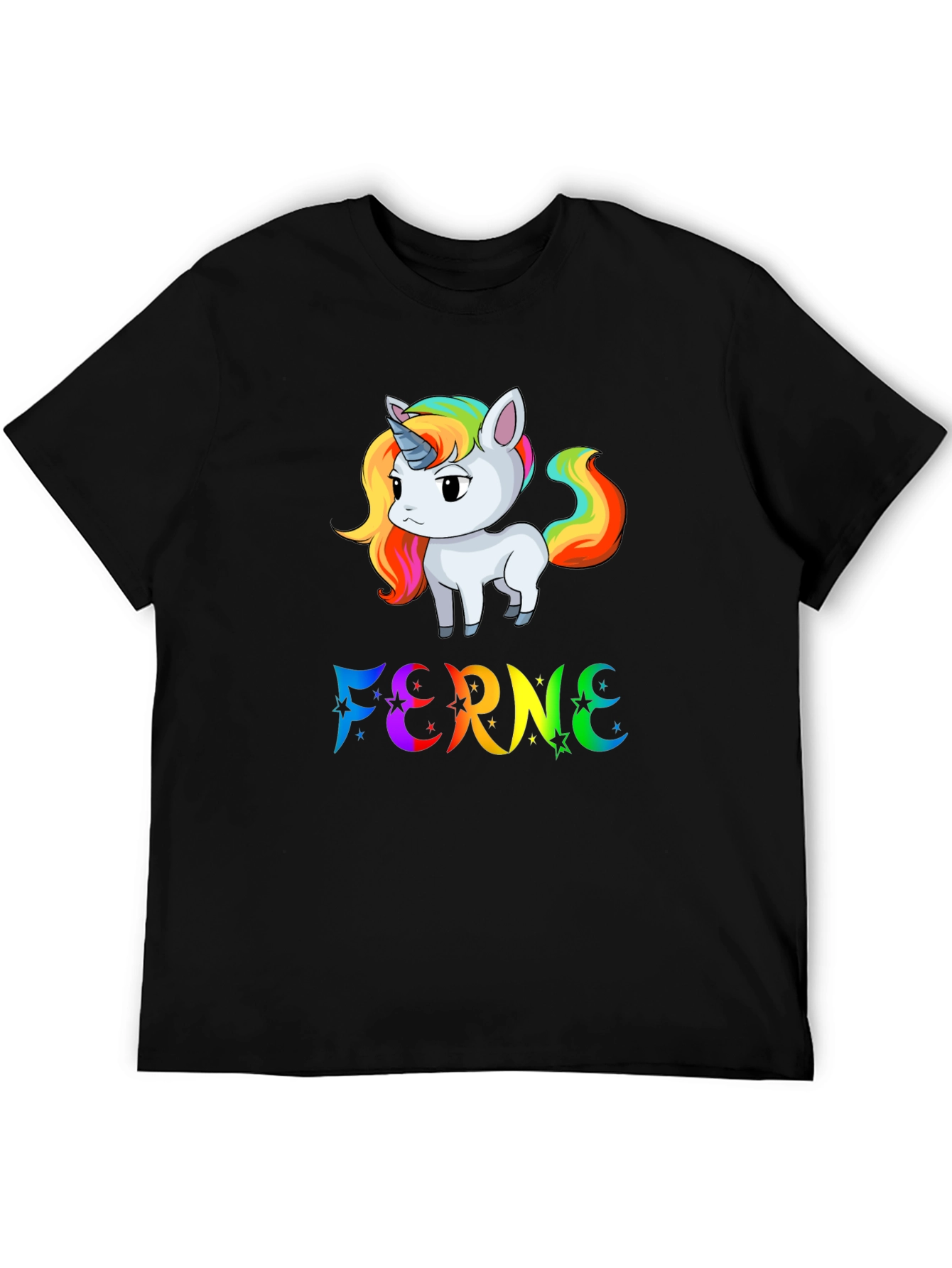 Rainbow Unicorn FERNE Graphic Black T-Shirt