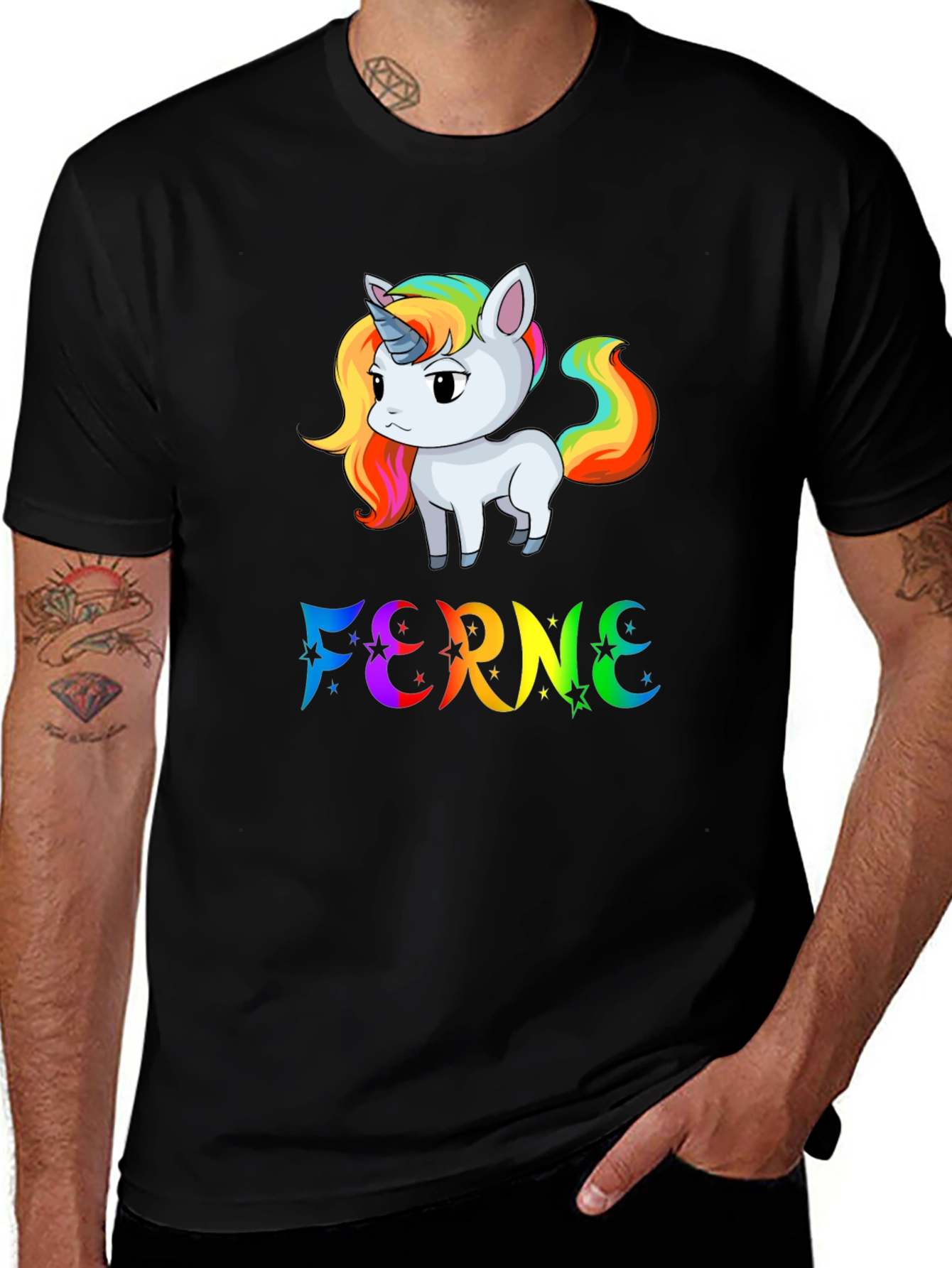 Rainbow Unicorn FERNE Graphic Black T-Shirt