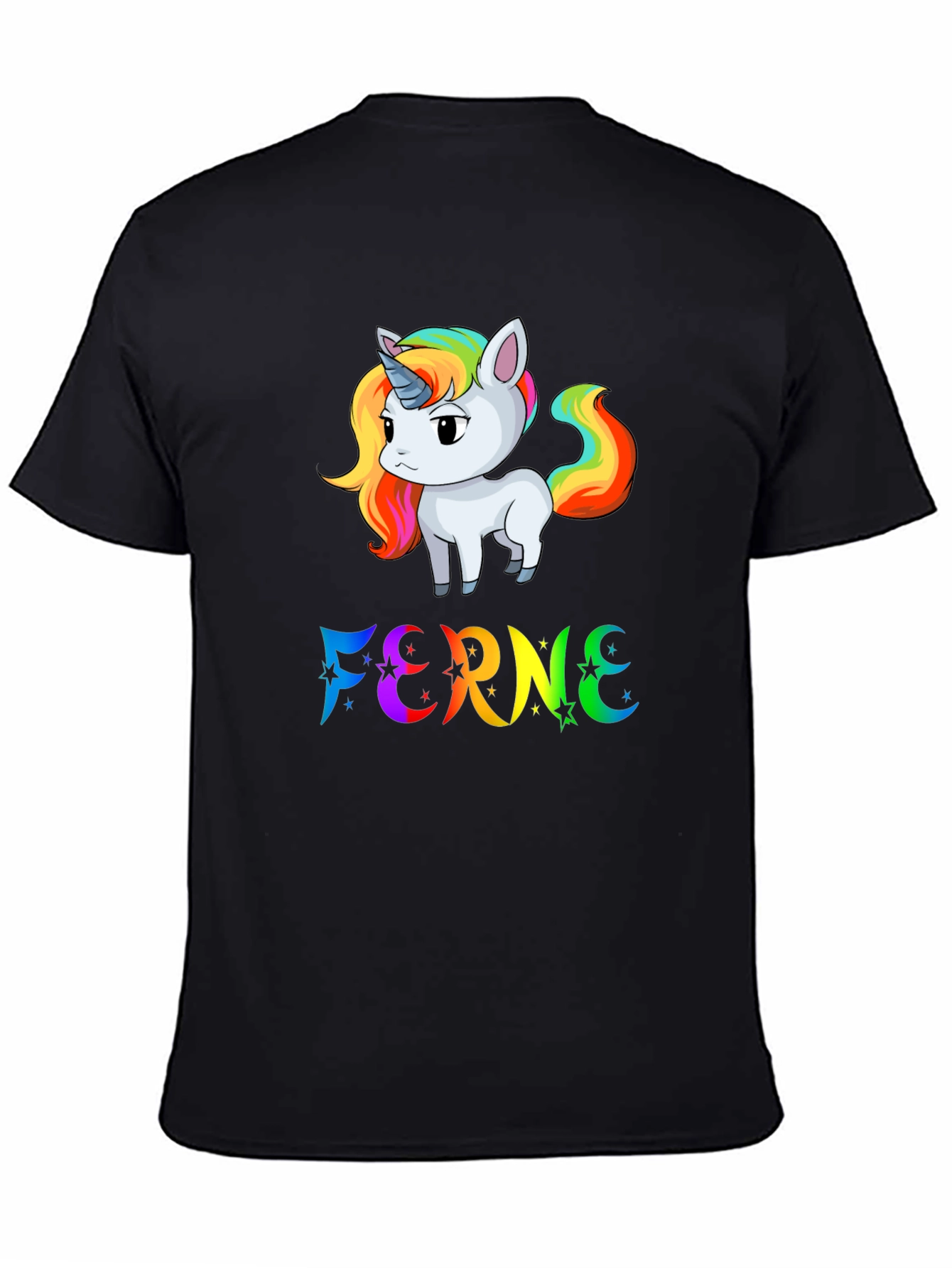 Rainbow Unicorn FERNE Graphic Black T-Shirt