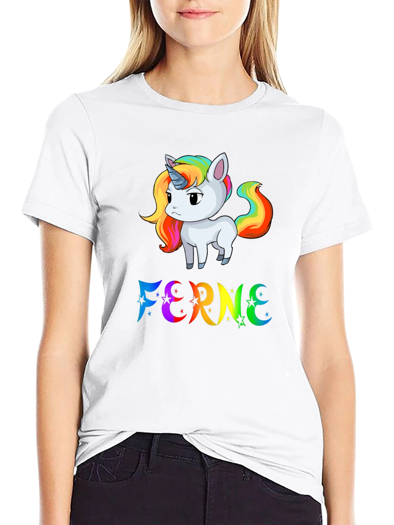 Rainbow Unicorn FERNE Graphic Black T-Shirt
