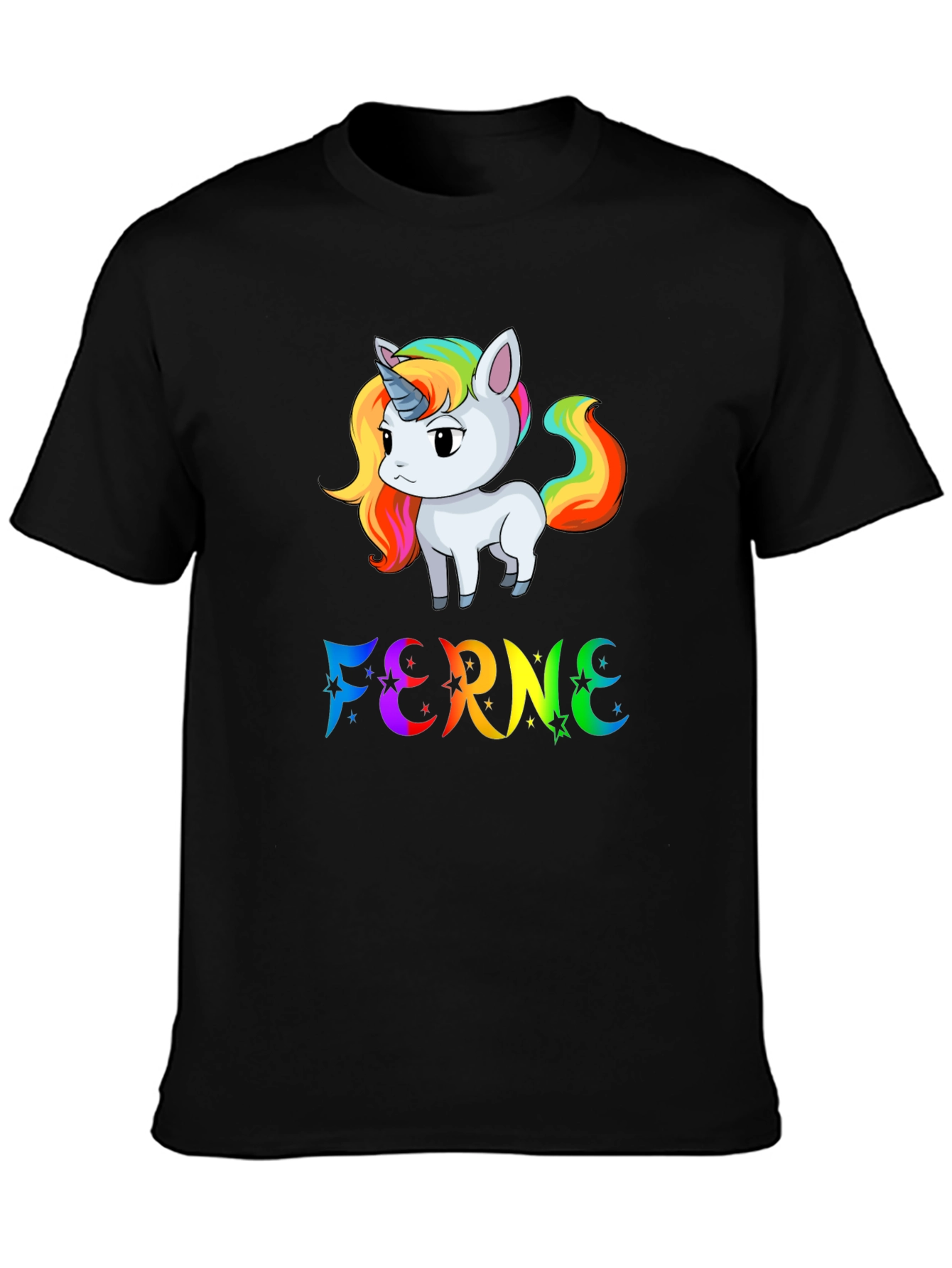 Rainbow Unicorn FERNE Graphic Black T-Shirt