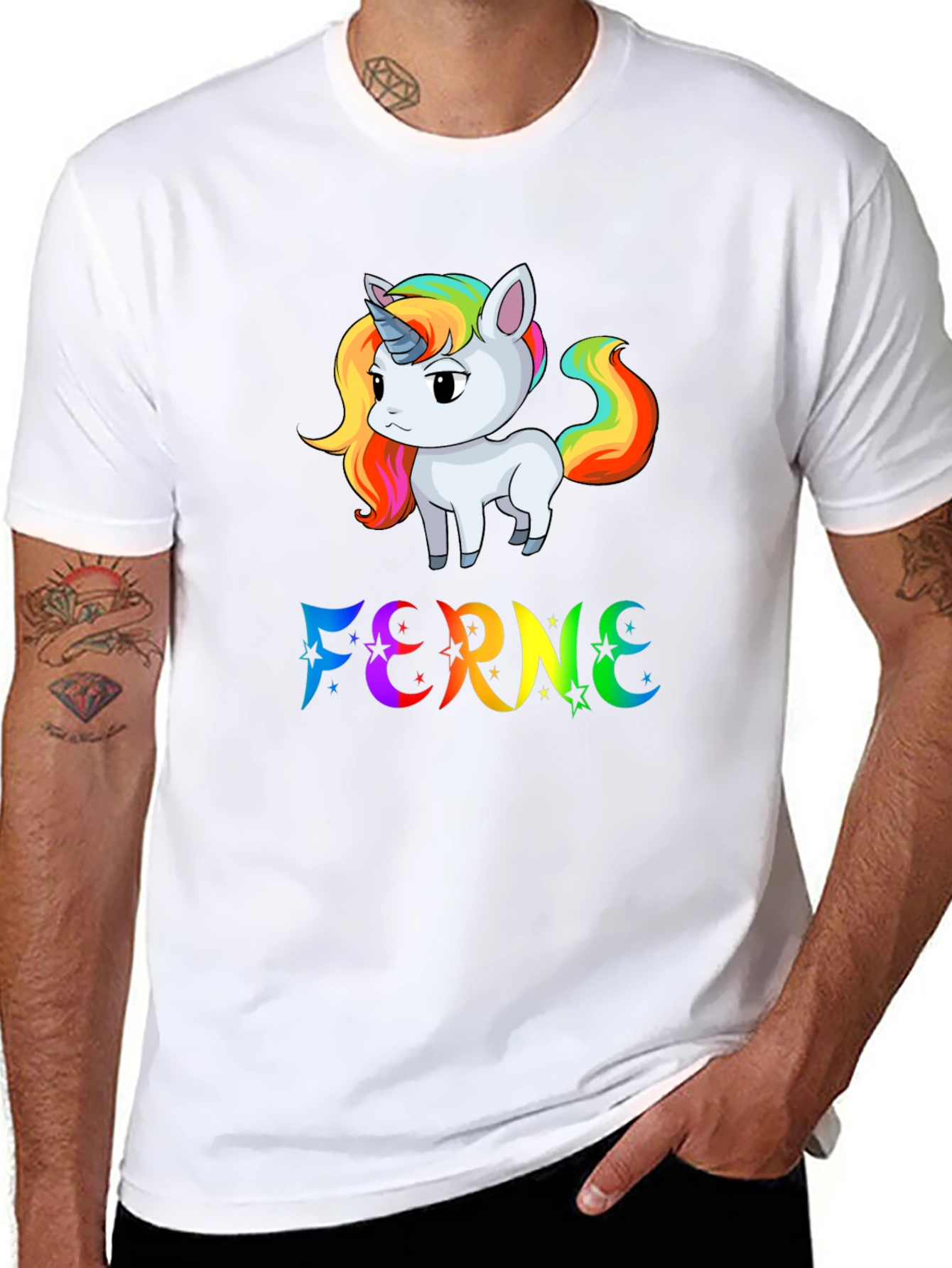 Rainbow Unicorn FERNE Graphic Black T-Shirt