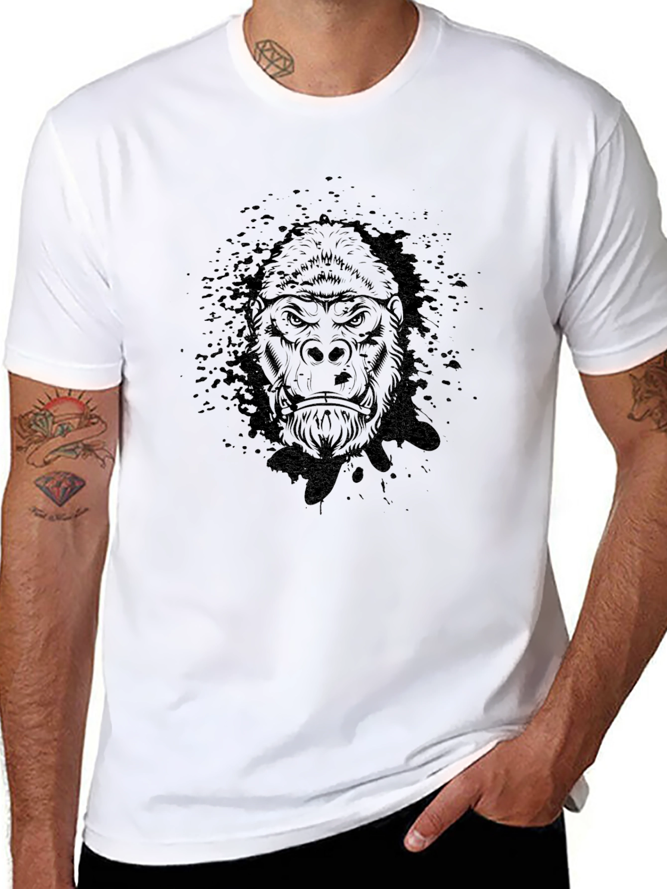 Mens Black Gorilla Graphic Print T-Shirt