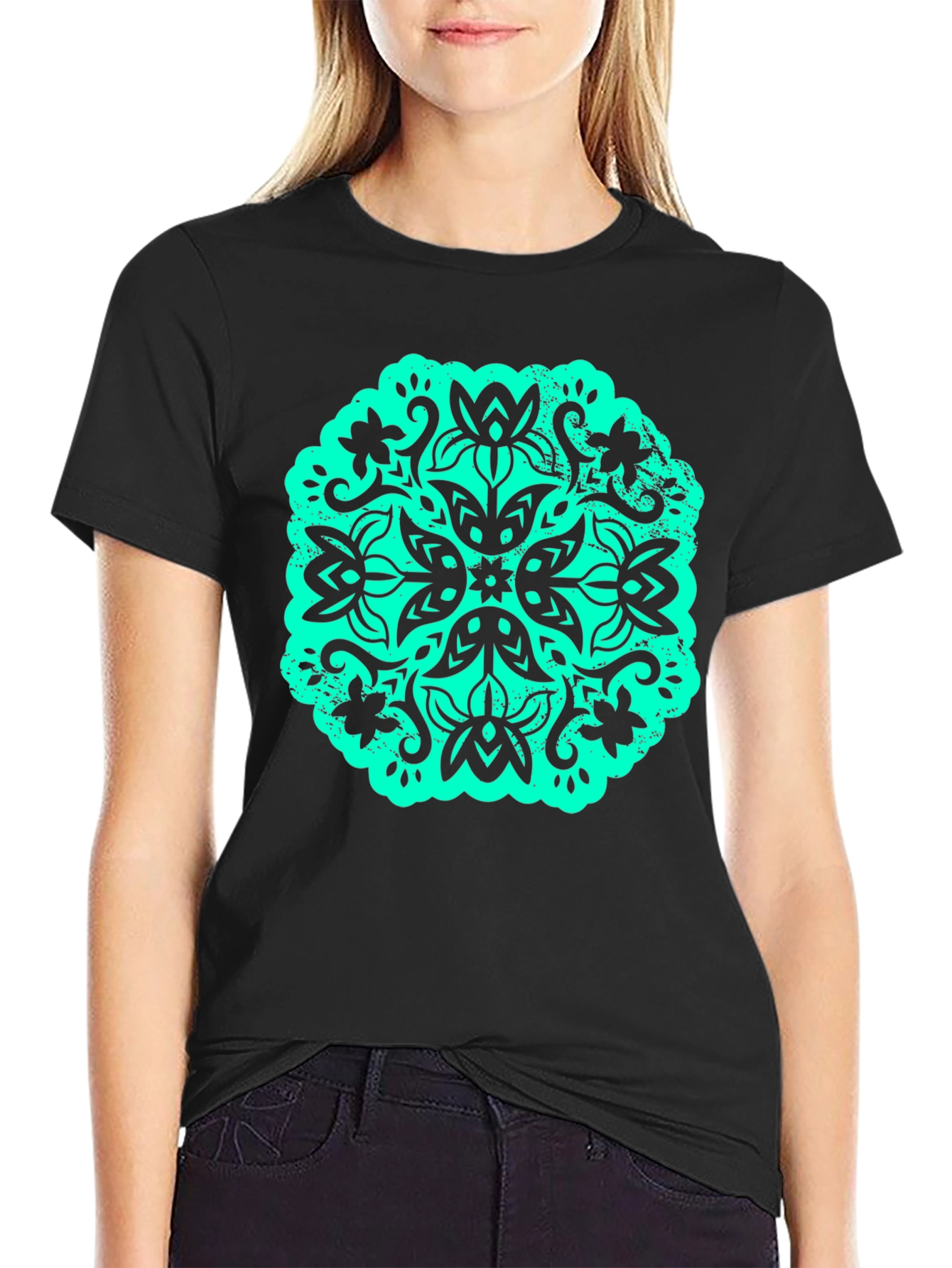 Floral Mandala Graphic Tee - Black