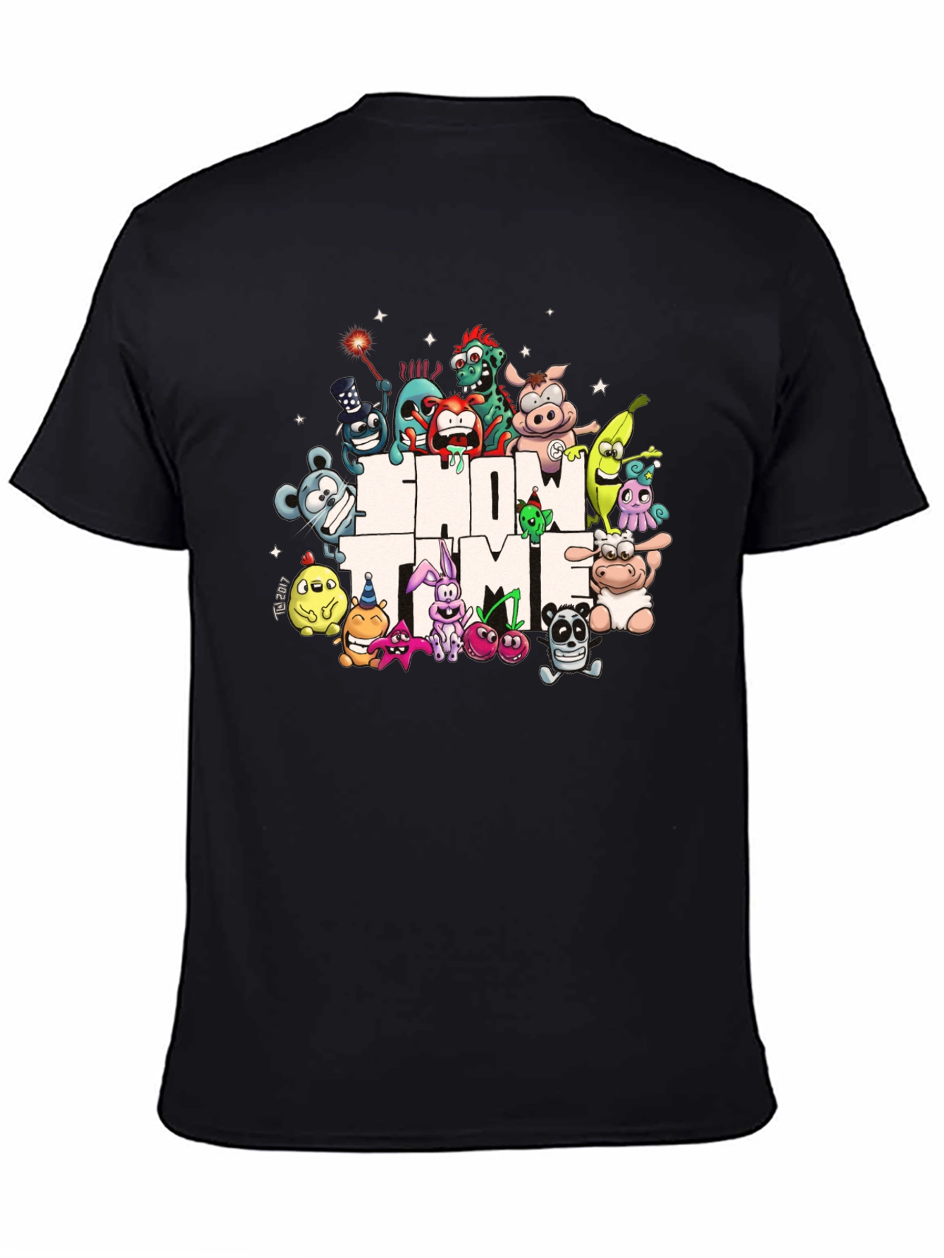Show Time Character Print Black T-Shirt