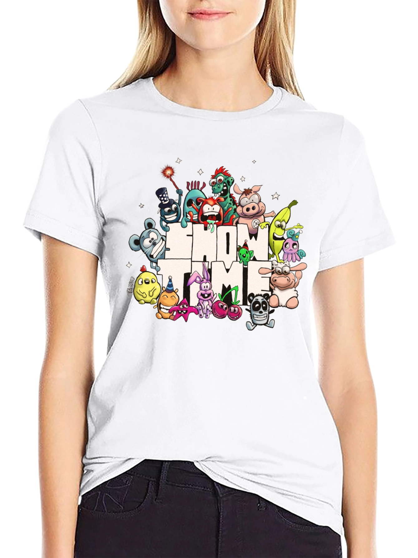 Show Time Character Print Black T-Shirt