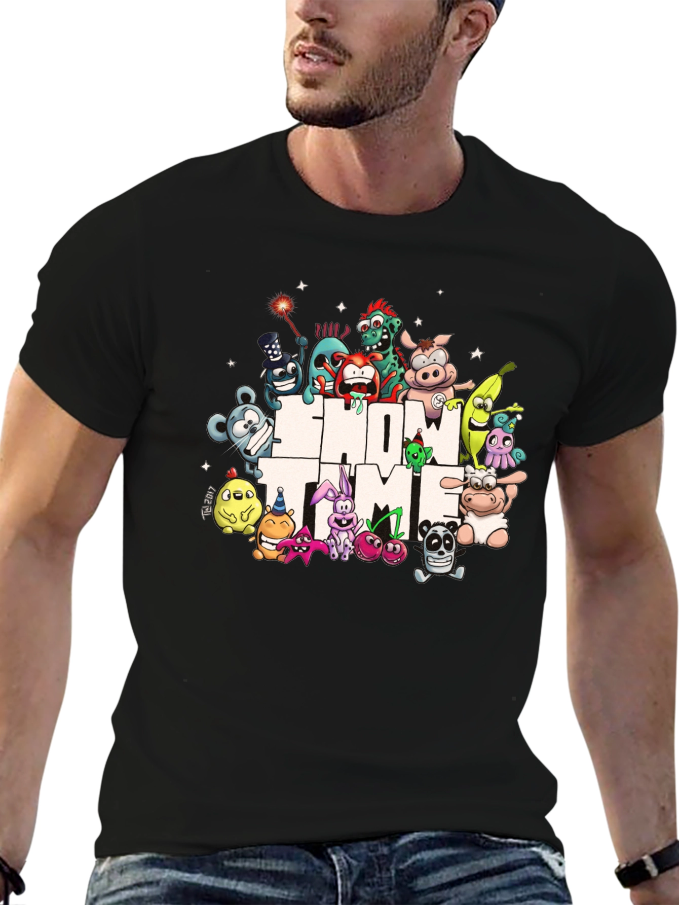 Show Time Character Print Black T-Shirt