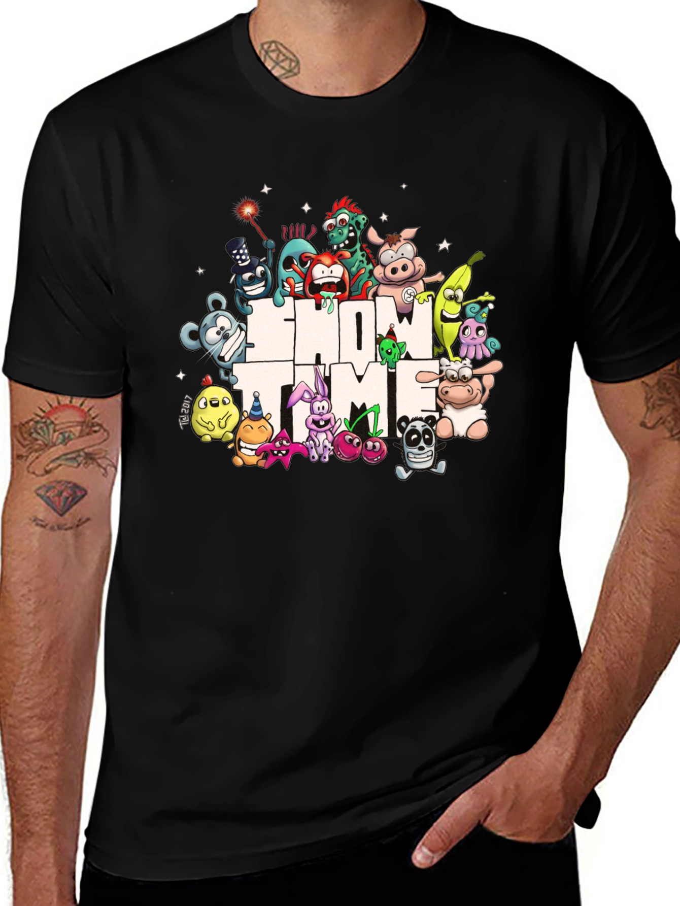 Show Time Character Print Black T-Shirt