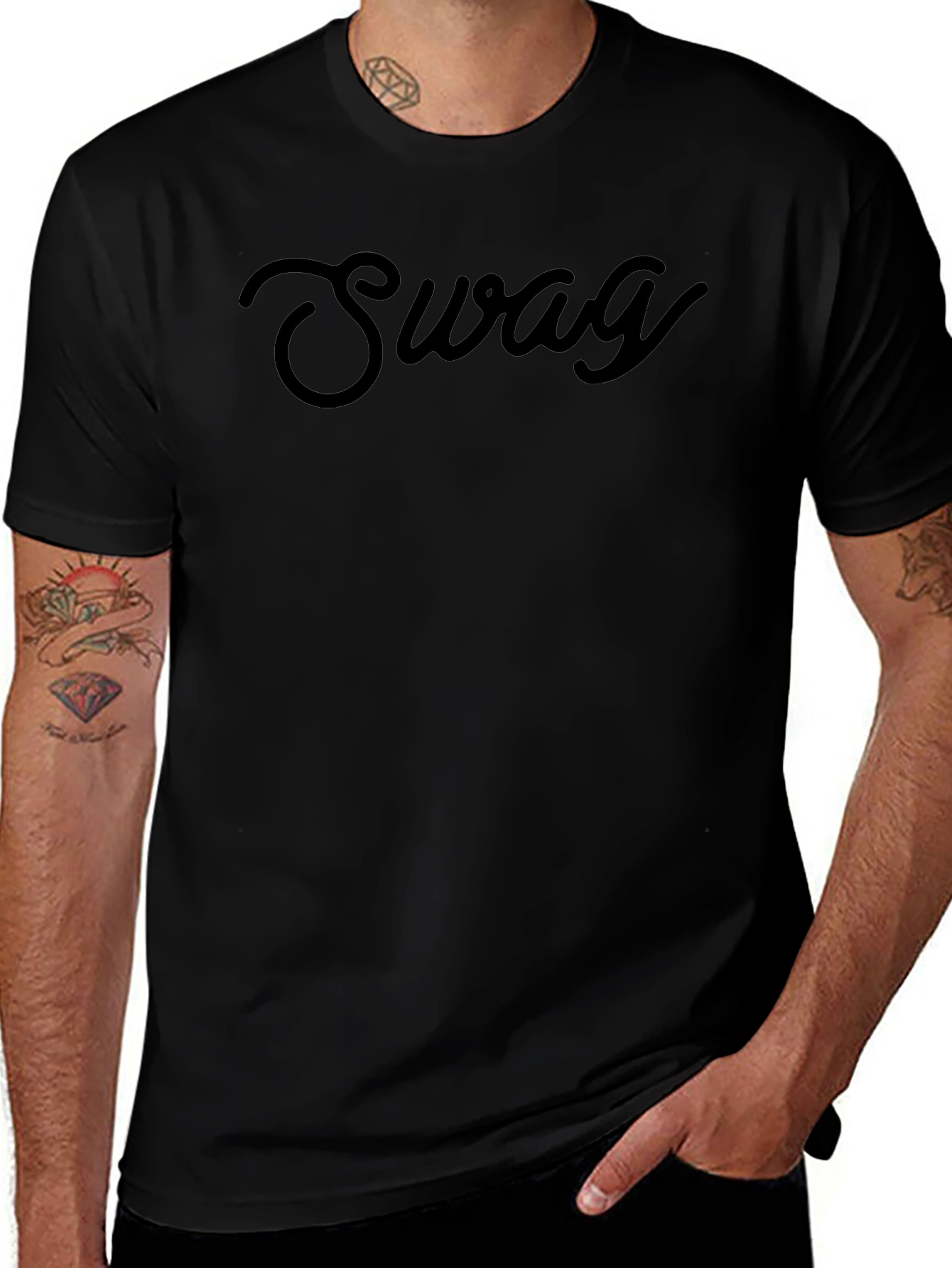 Mens Black T-Shirt with Swag Print