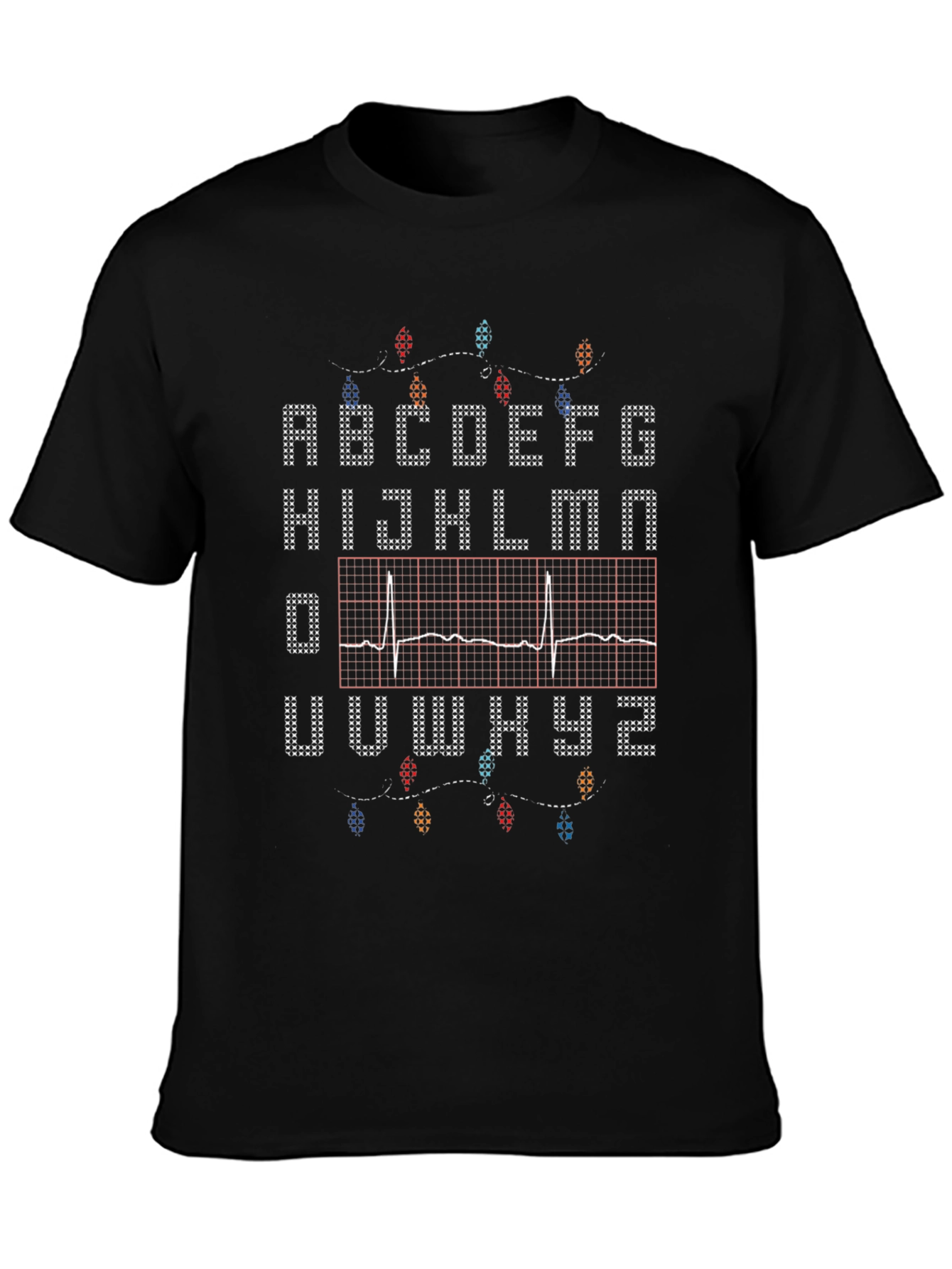 EKG Christmas Alphabet Black T-Shirt