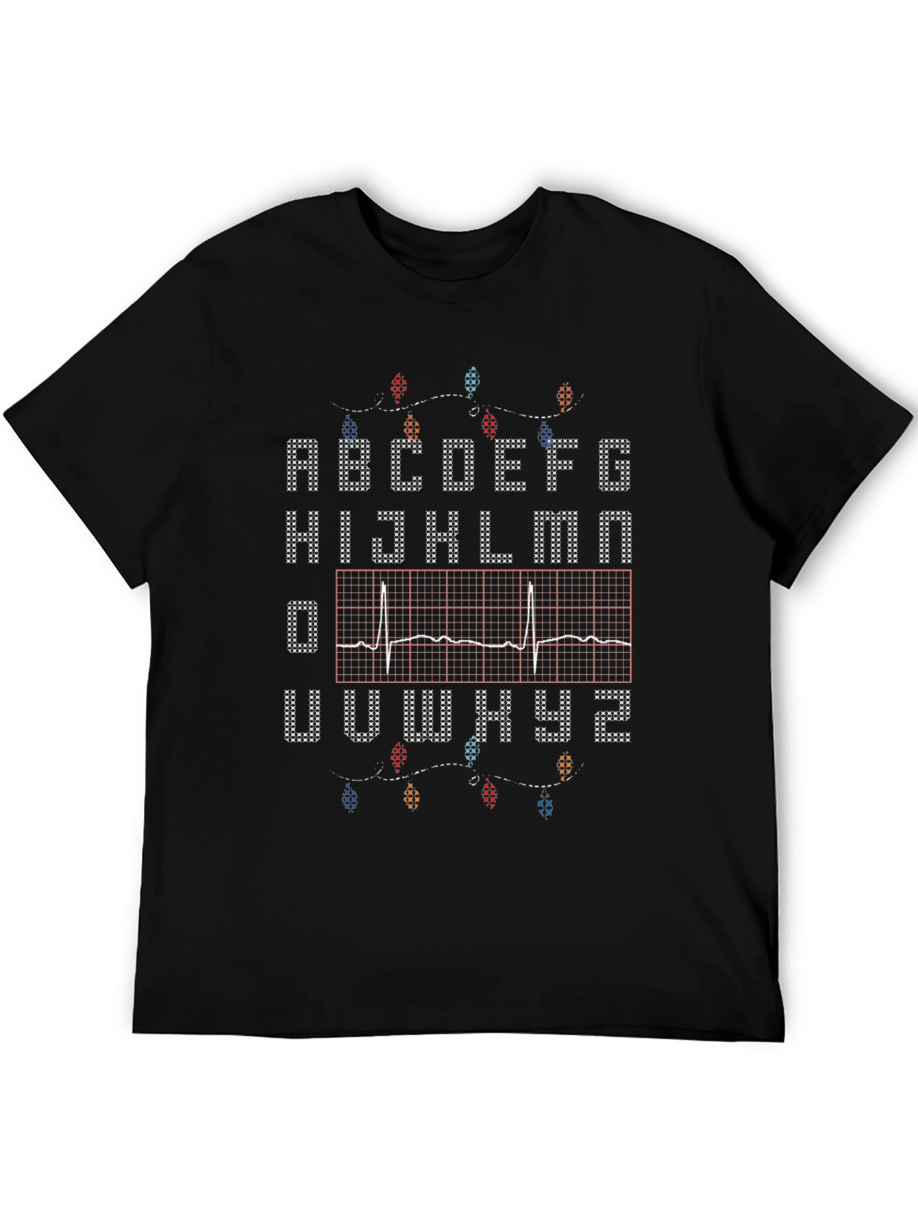 EKG Christmas Alphabet Black T-Shirt