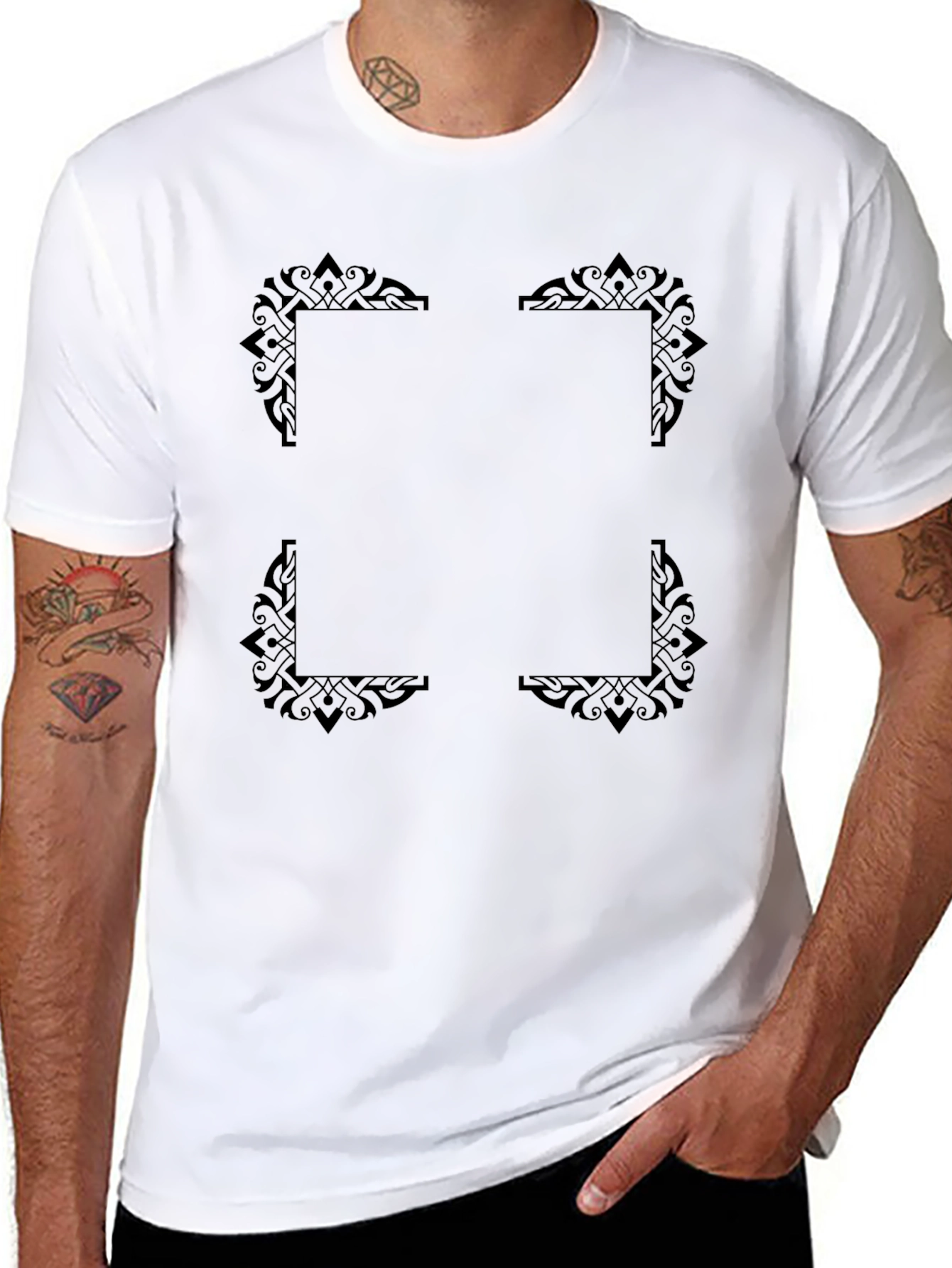 Elegant Frame Design Black T-Shirt for Men