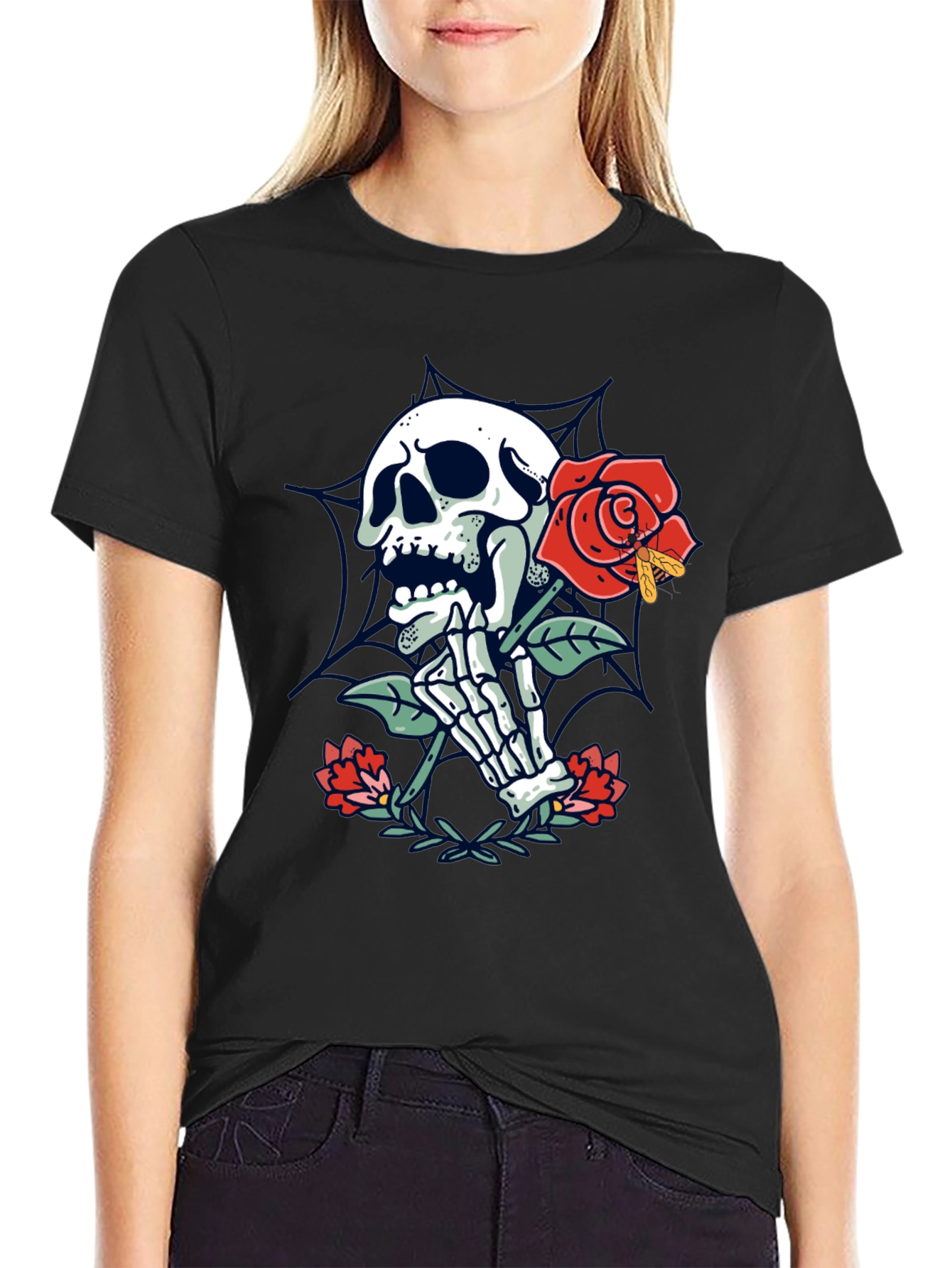 Skull & Rose Graphic Tee - Mens Black T-Shirt