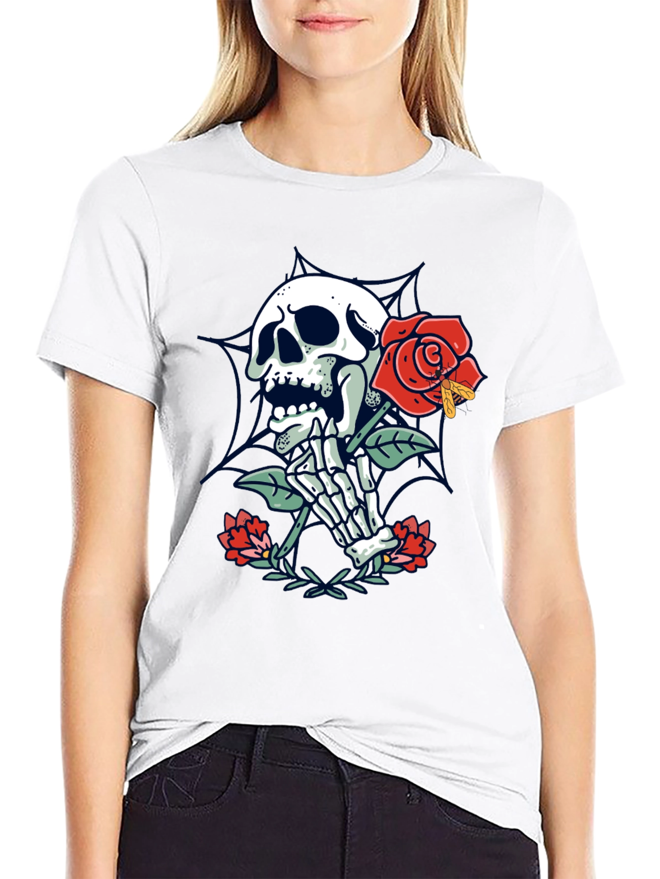 Skull & Rose Graphic Tee - Mens Black T-Shirt