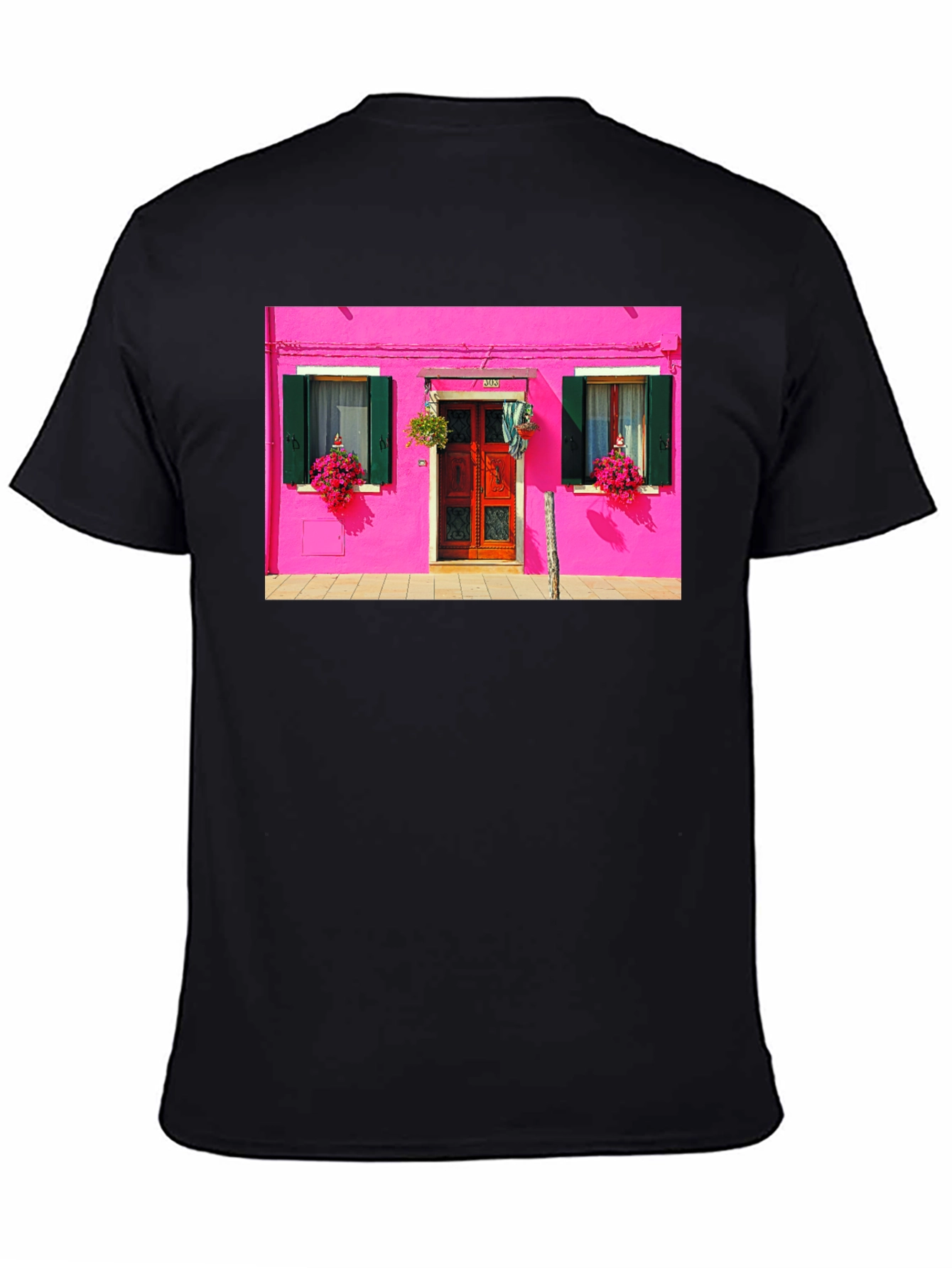 Vibrant Burano House Print Black T-Shirt