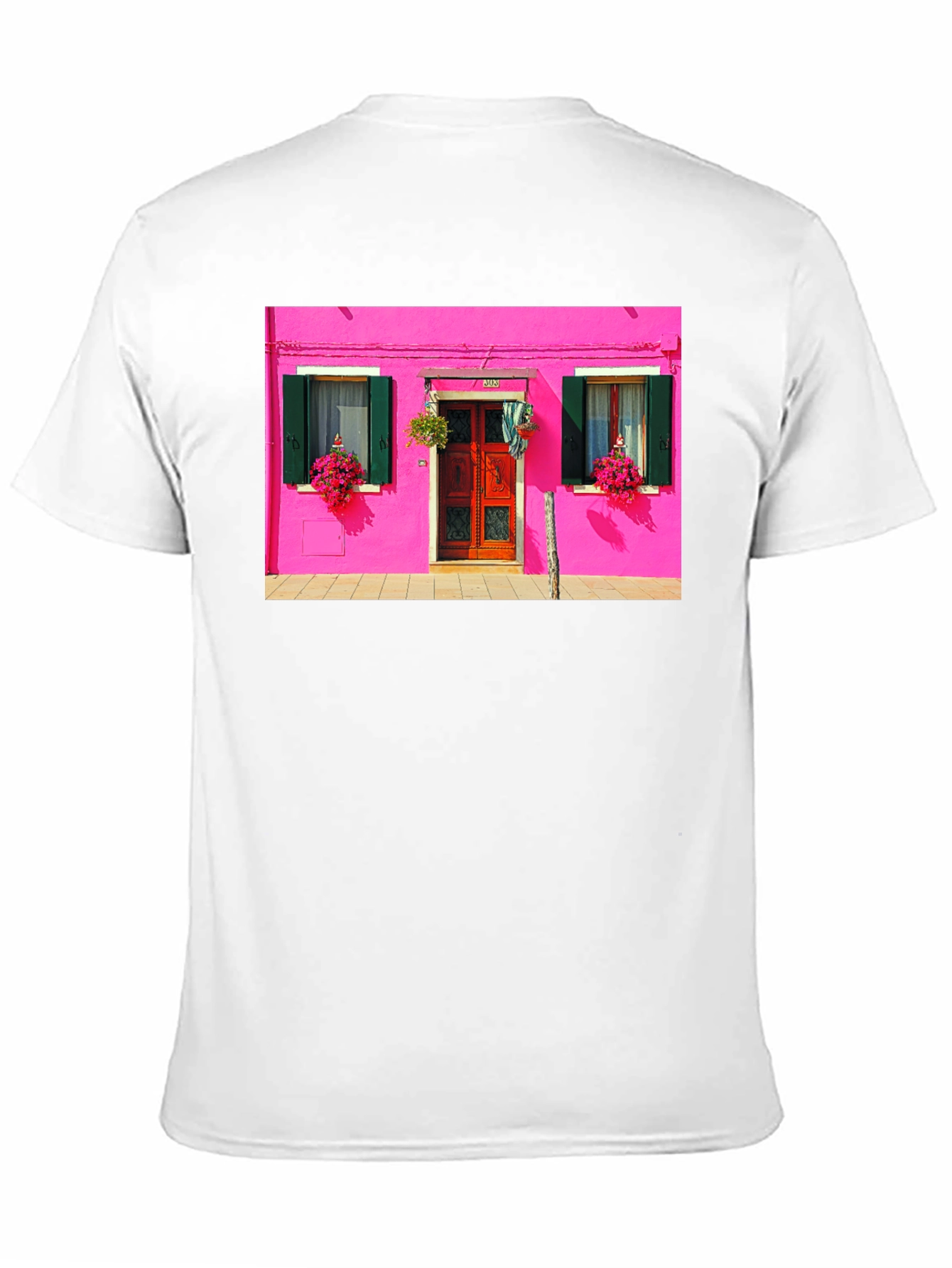 Vibrant Burano House Print Black T-Shirt