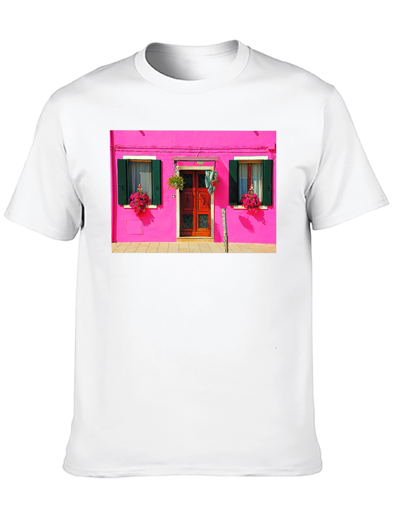 Vibrant Burano House Print Black T-Shirt