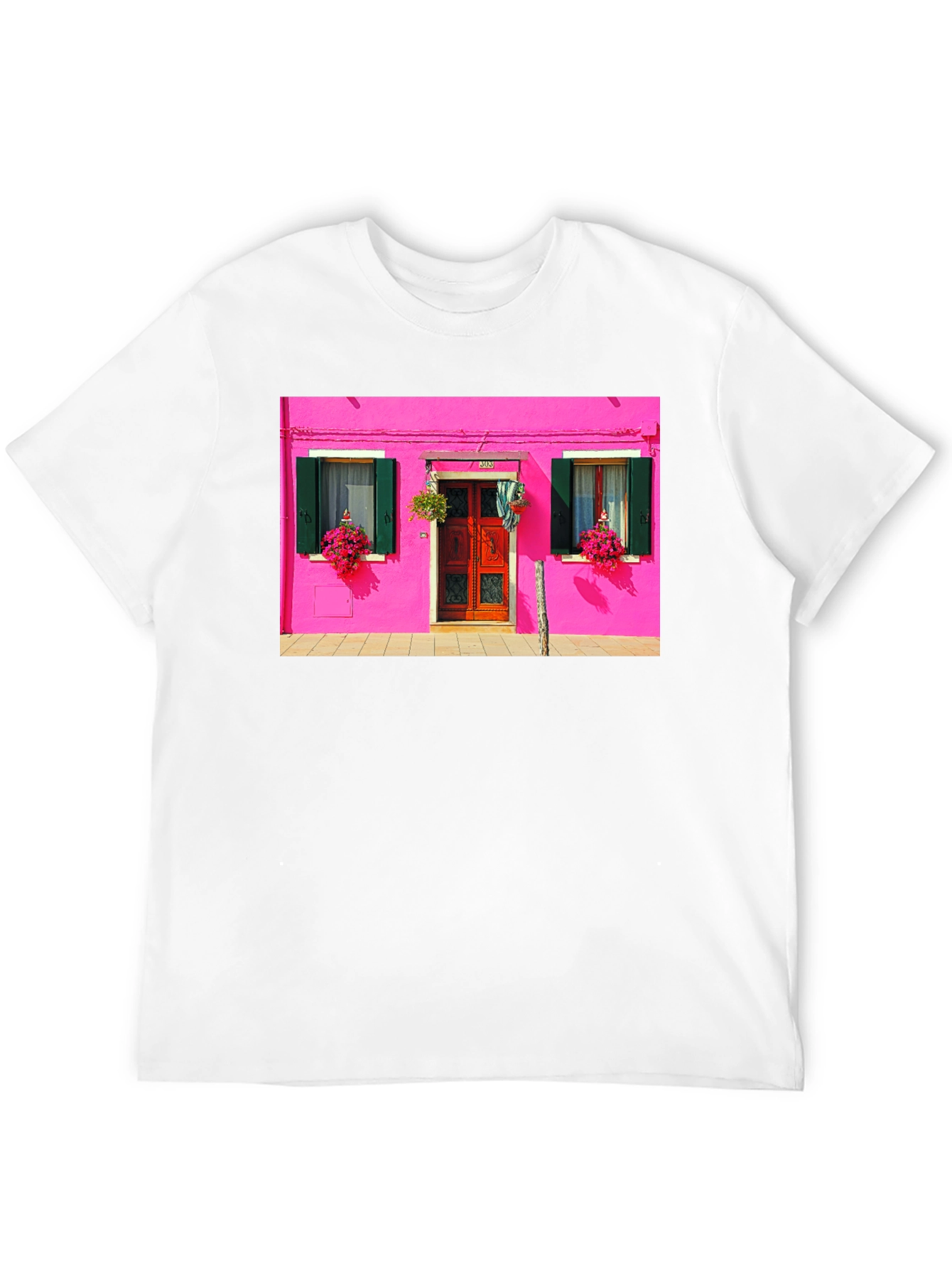 Vibrant Burano House Print Black T-Shirt
