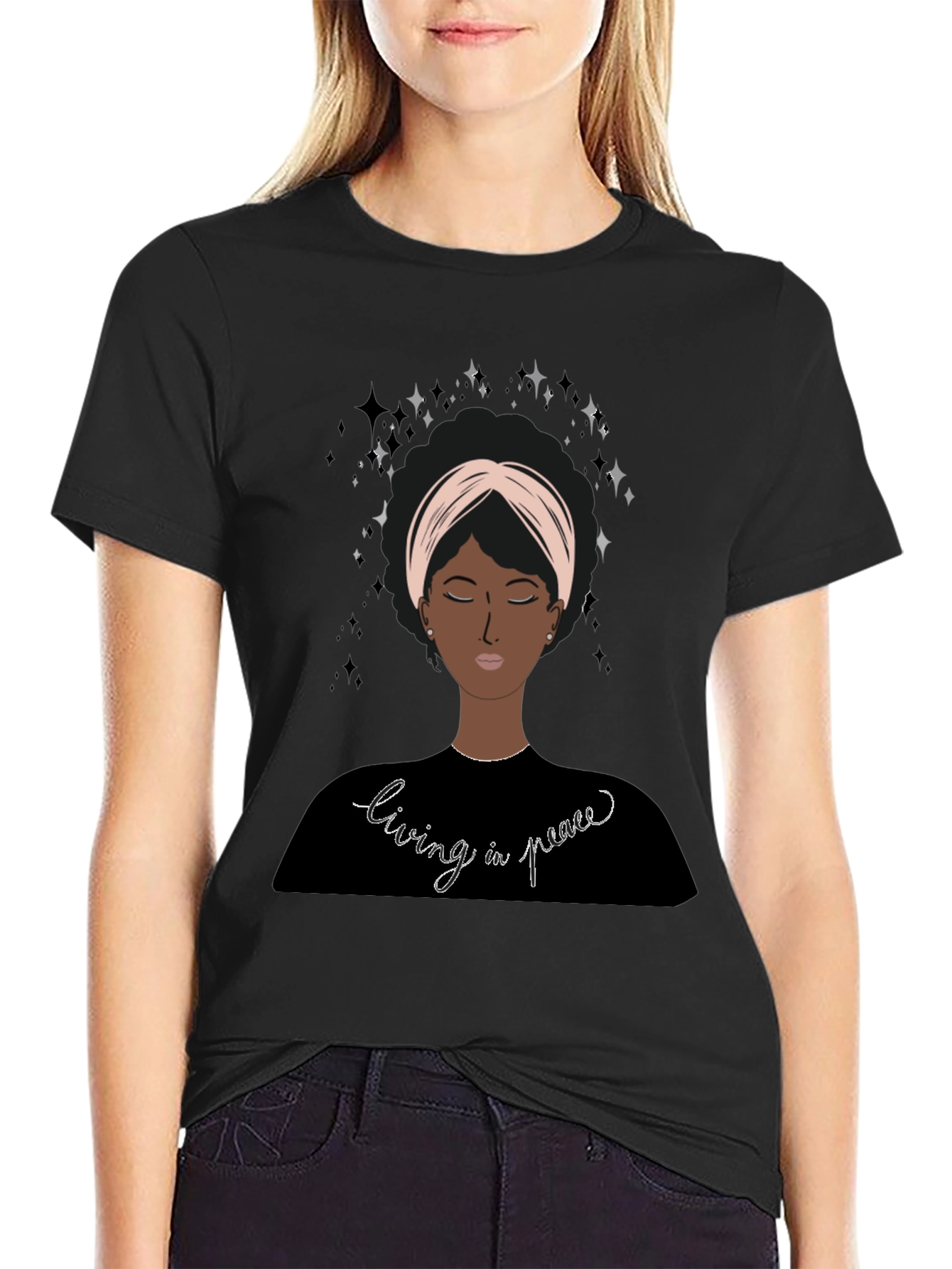 Living in Peace Afro Woman Tee
