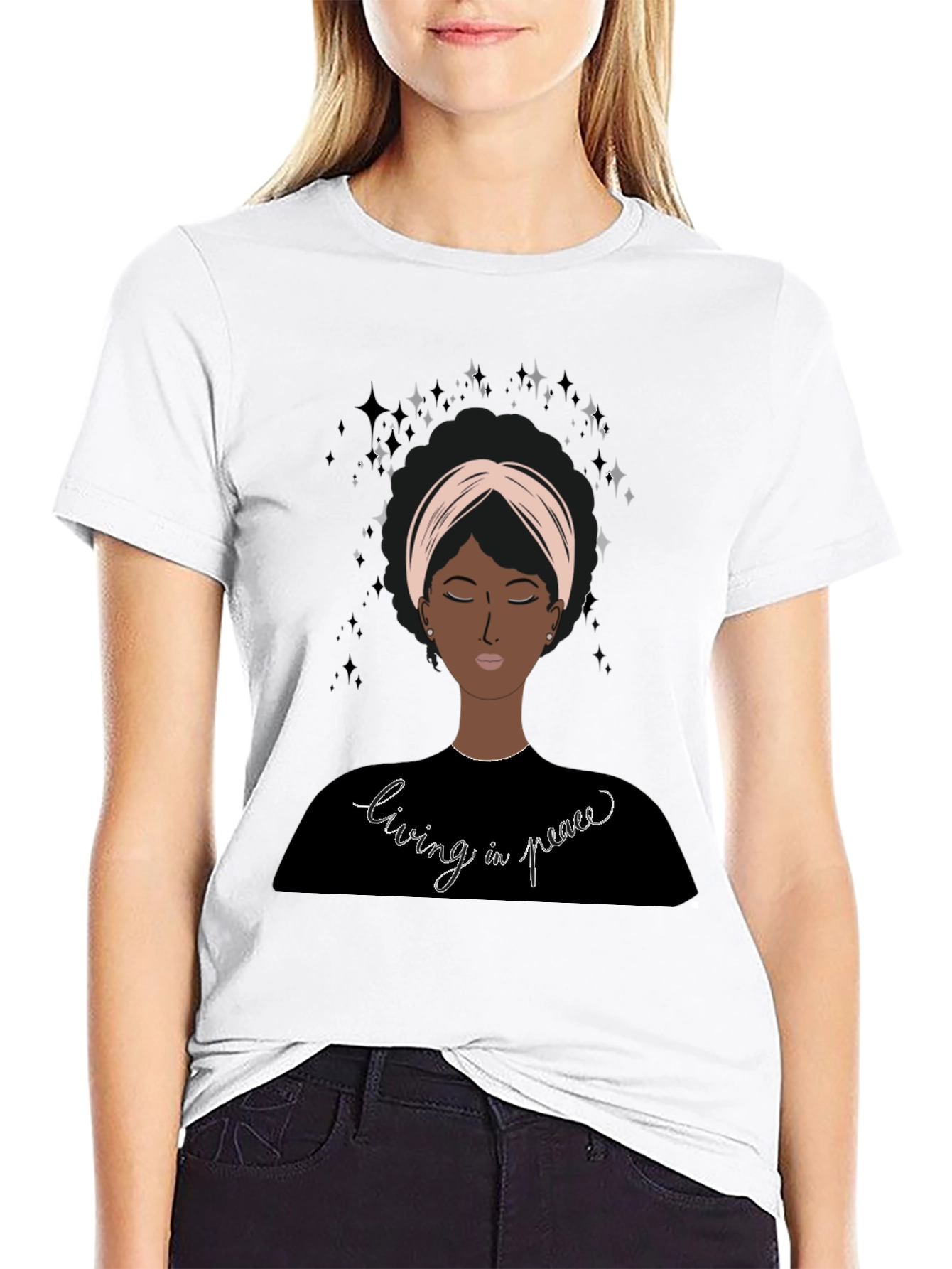 Living in Peace Afro Woman Tee