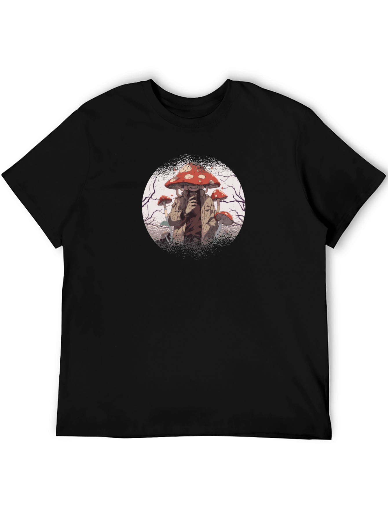 Mushroom Head Graphic Tee - Black Cotton Shirt