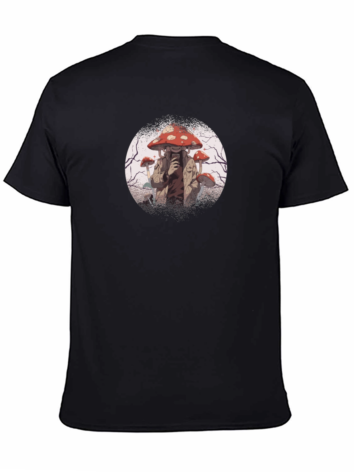 Mushroom Head Graphic Tee - Black Cotton Shirt
